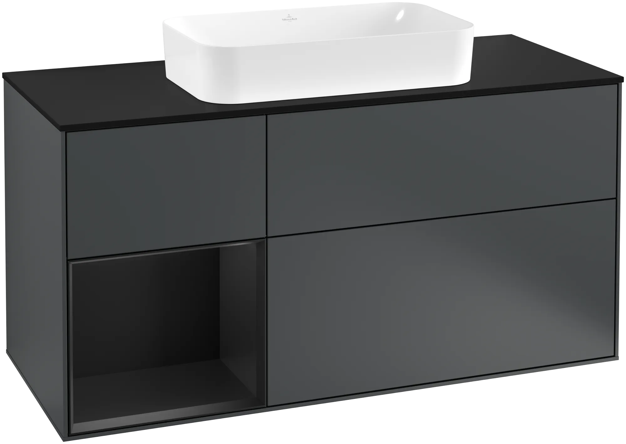 Villeroy & Boch Finion Waschbeckenunterschrank G29, Midnight Blue Matt Lacquer / Black Matt Lacquer / Glass Black Matt