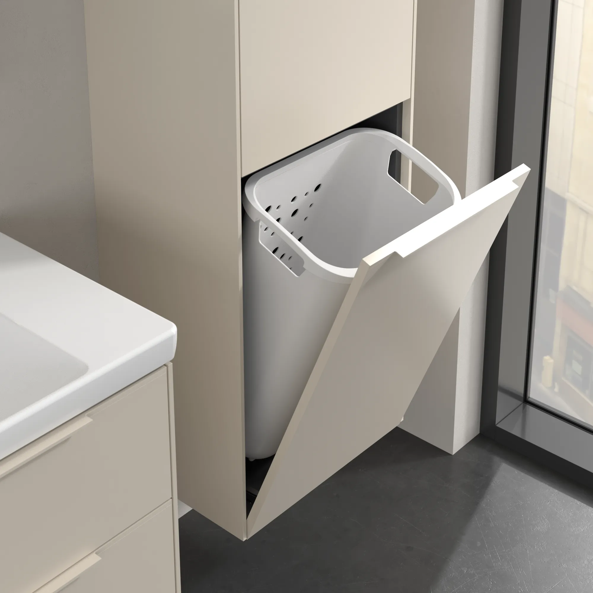 Villeroy & Boch Hochschrank mit Wäschekorb-Klappe „Subway 3.0“ 45 × 171 × 36,2 × 36,2 cm 1 Tür, 1 Wäscheklappe, 1 × fixer Fachboden, Anschlag: rechts, 2 × Glasfachboden, 1 Tür, Anschlag rechts Villeroy & Boch Hochschrank mit Wäschekorb-Klappe „Subway 3.0“ 45 × 171 × 36,2 × 36,2 cm 1 Tür, 1 Wäscheklappe, 1 × fixer Fachboden, Anschlag: rechts, 2 × Glasfachboden, 1 Tür, Anschlag rechts