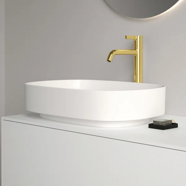 Waschtischarmatur Joy, mit verlängertem Sockel, mit Ablaufgarnitur, Ausladung 170mm, Brushed Gold Waschtischarmatur Joy, mit verlängertem Sockel, mit Ablaufgarnitur, Ausladung 170mm, Brushed Gold