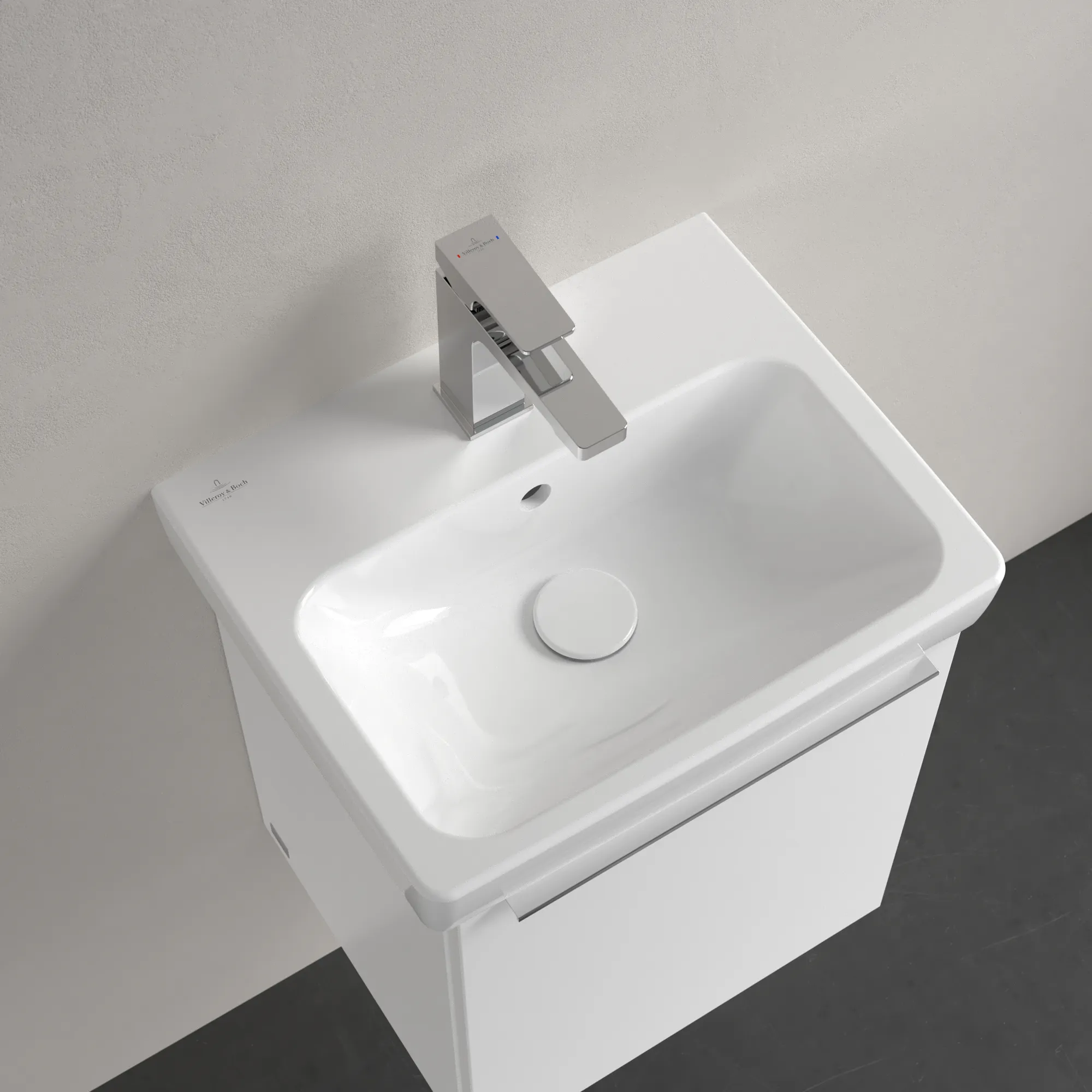 Villeroy & Boch Waschbecken „Architectura“ 450 × 365 × 150 mm, ohne Hahnlochbohrung, für Becken mittig in Weiß Alpin Villeroy & Boch Waschbecken „Architectura“ 450 × 365 × 150 mm, ohne Hahnlochbohrung, für Becken mittig in Weiß Alpin