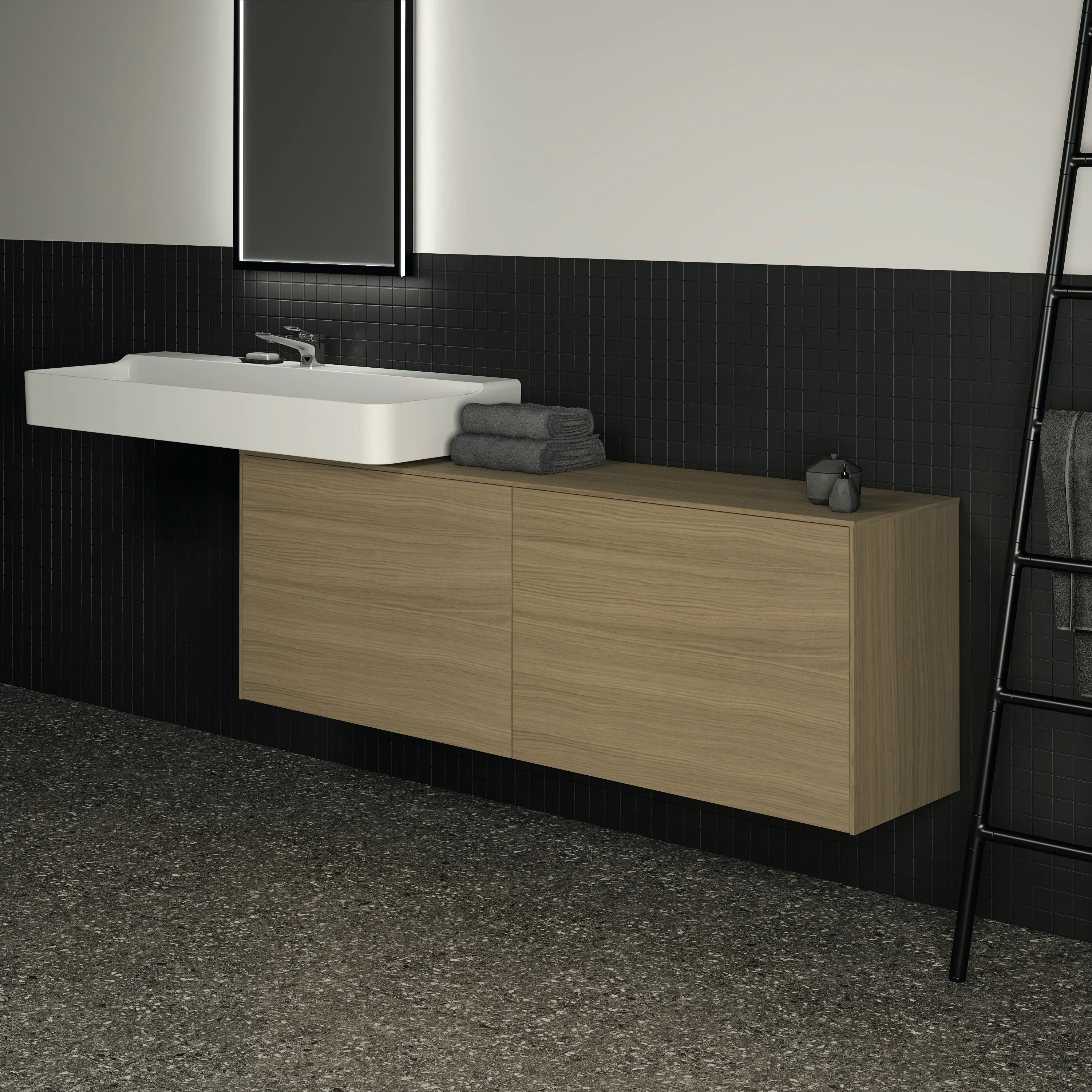 Ideal Standard Waschtischunterschrank „Conca“ 158,7 × 55 × 37,3 cm Eiche hell Furnier Ideal Standard Waschtischunterschrank „Conca“ 158,7 × 55 × 37,3 cm Eiche hell Furnier