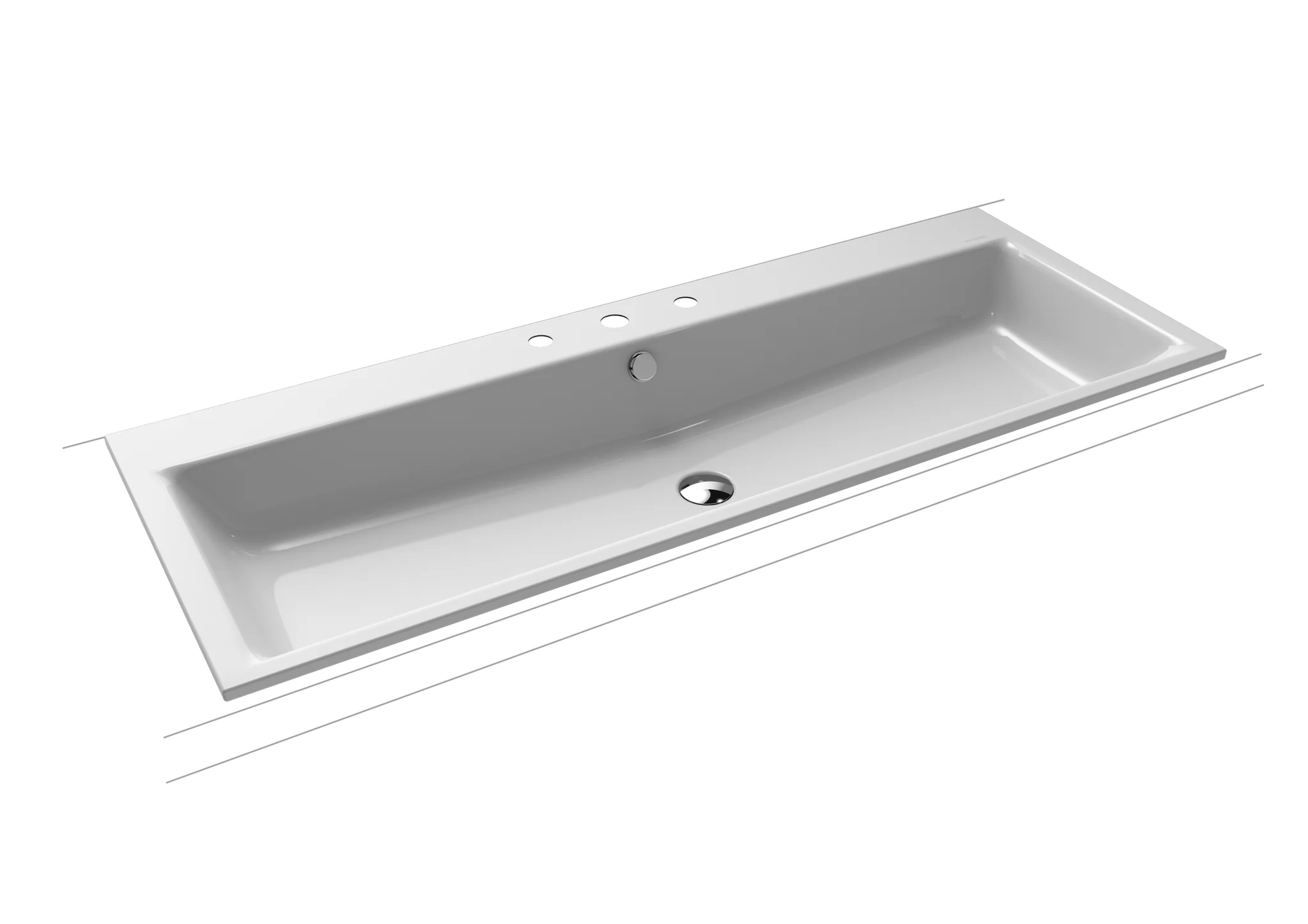 Kaldewei PURO Einbauwaschtisch, 1200x460 mm, Alpinweiß, Perl-Effekt, 3er Hahnlochbohrung mit Überlauf, 14 mm Randhöhe