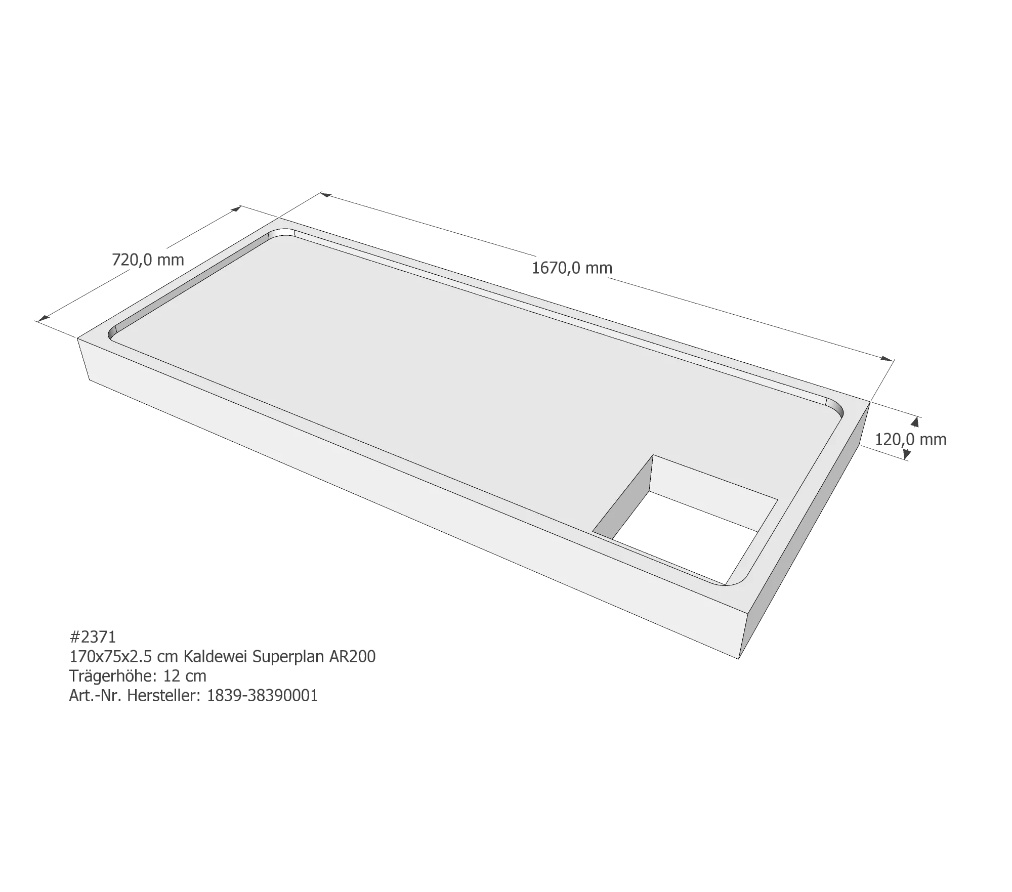 Duschwannenträger passend für Kaldewei Superplan 170 × 75 × 2,5 cm