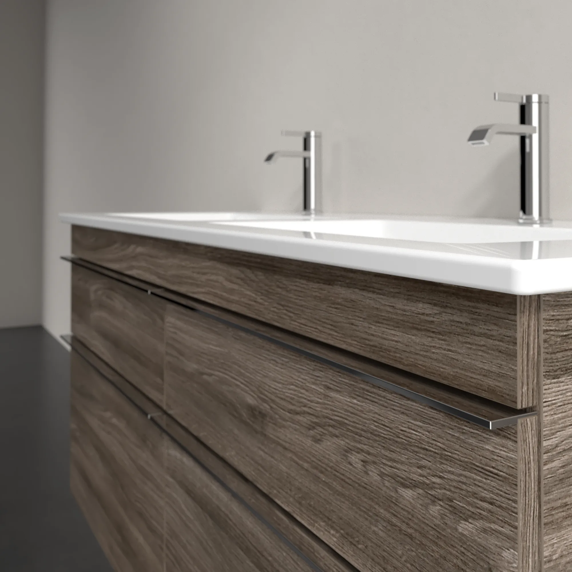 Villeroy & Boch Waschtischunterschrank „Venticello“ für Schrank-Doppelwaschtisch 1253 × 590 × 502 mm Stone Oak, für links und rechts