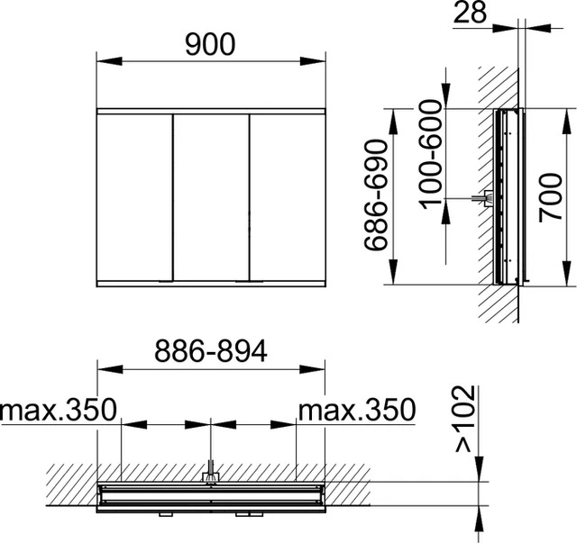 KEUCO Wandeinbau Spiegelschrank 3-türig „Royal Modular 2.0“ in Silber (eloxiert), Unterputz, mit Beleuchtung, mit Steckdose 900 × 700 × 120 mm KEUCO Wandeinbau Spiegelschrank 3-türig „Royal Modular 2.0“ in Silber (eloxiert), Unterputz, mit Beleuchtung, mit Steckdose 900 × 700 × 120 mm