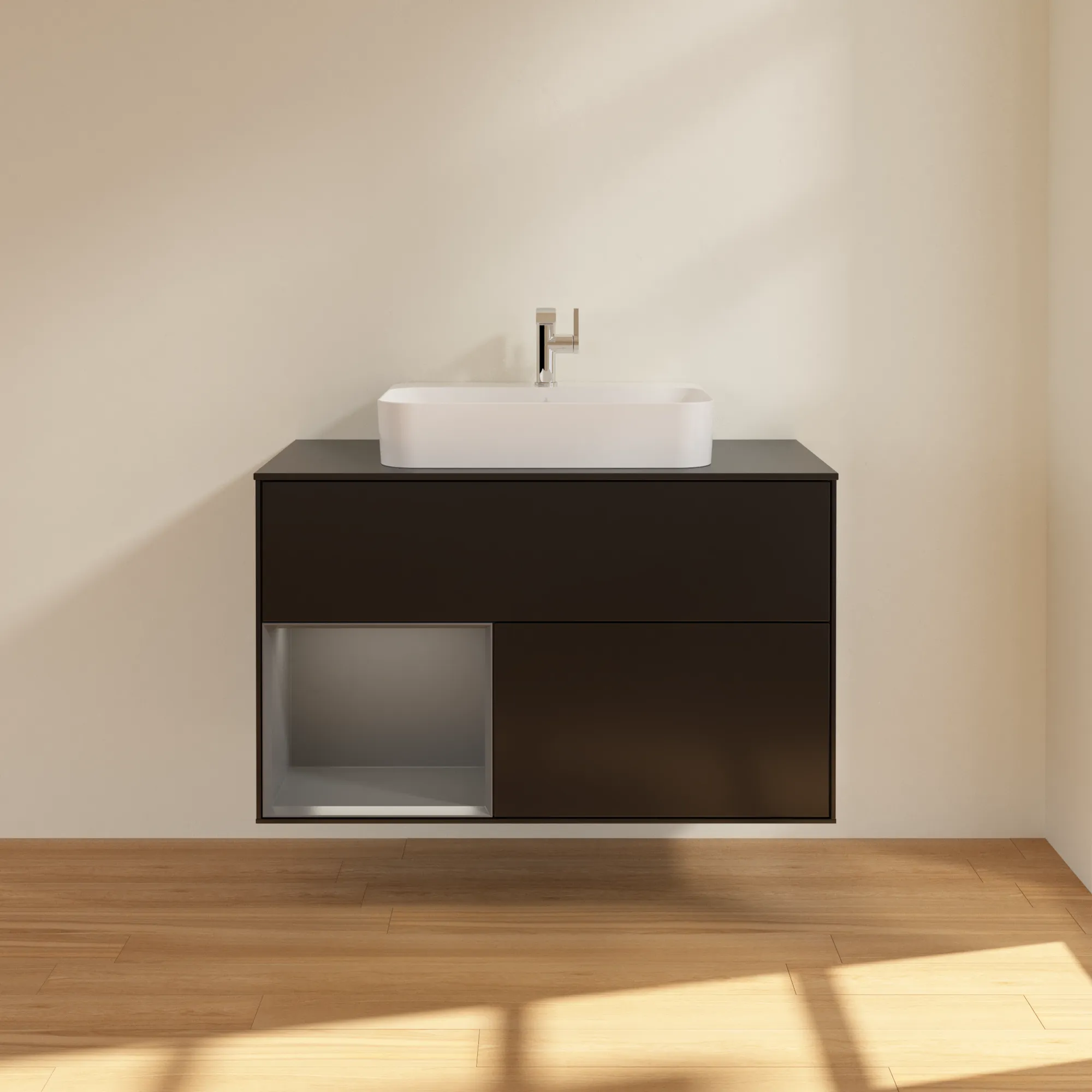 Villeroy & Boch Waschbeckenunterschrank Finion G36, 1000x603x501 mm, Black Matt Lacquer, mit Beleuchtung und Push-to-open Funktion Villeroy & Boch Waschbeckenunterschrank Finion G36, 1000x603x501 mm, Black Matt Lacquer, mit Beleuchtung und Push-to-open Funktion
