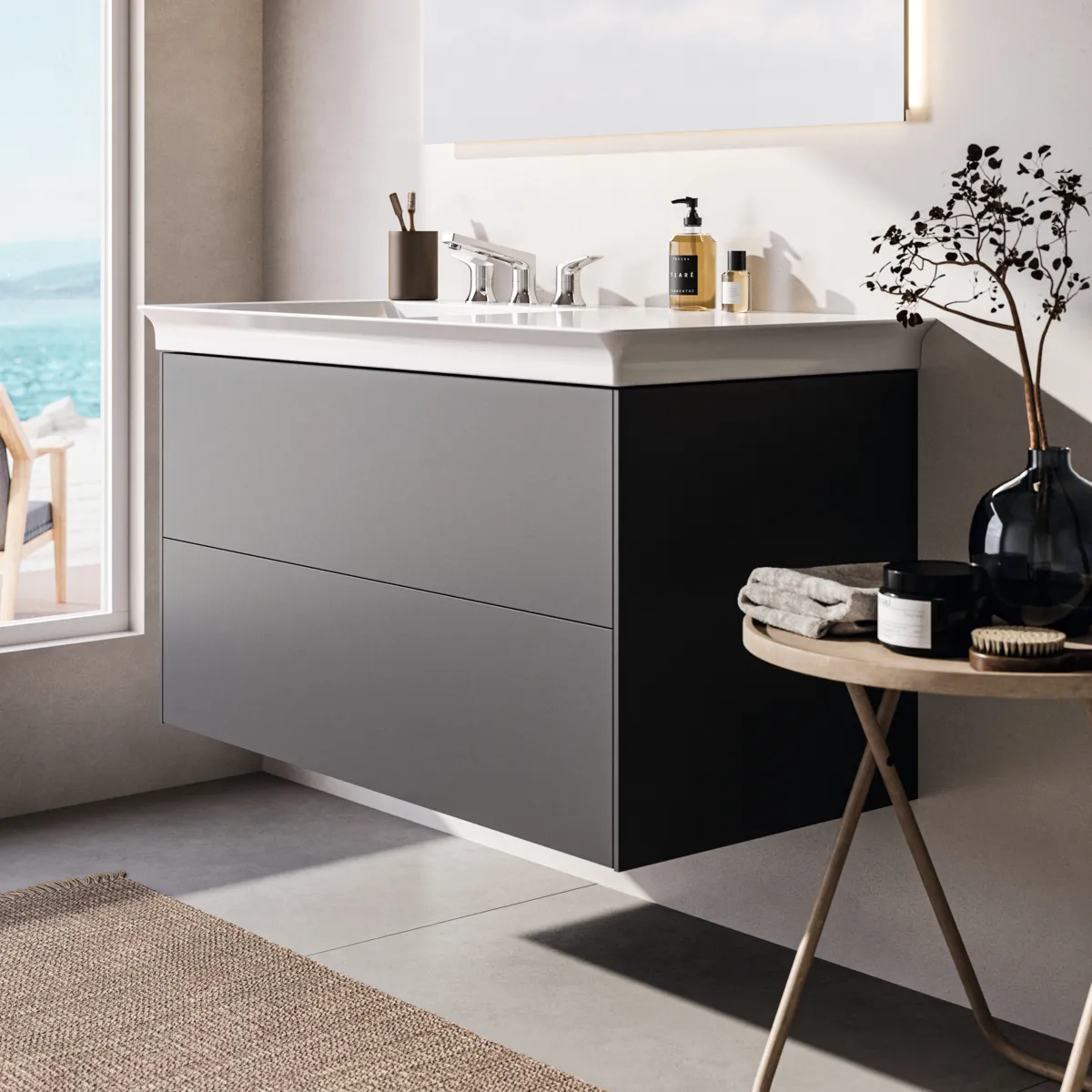 Ideal Standard Waschtischunterschrank „Conca“ 100 × 54,8 × 50,5 cm Anthrazit matt lackiert Ideal Standard Waschtischunterschrank „Conca“ 100 × 54,8 × 50,5 cm Anthrazit matt lackiert