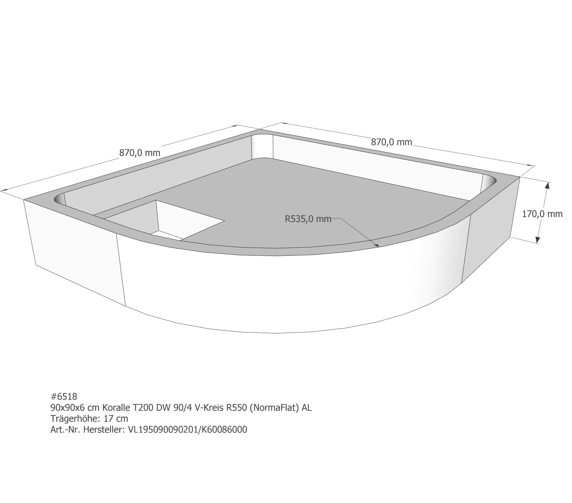 Duschwannenträger für Koralle T200 DW 90/4 (Norma) 90 × 90 × 6 cm