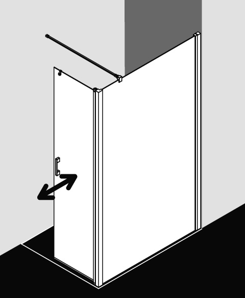 Kermi Duschabtrennung Walk-In WALK-IN Wall mit beweglichem Flügel links „LIGA“ 185 cm Profile Silber Mattglanz,