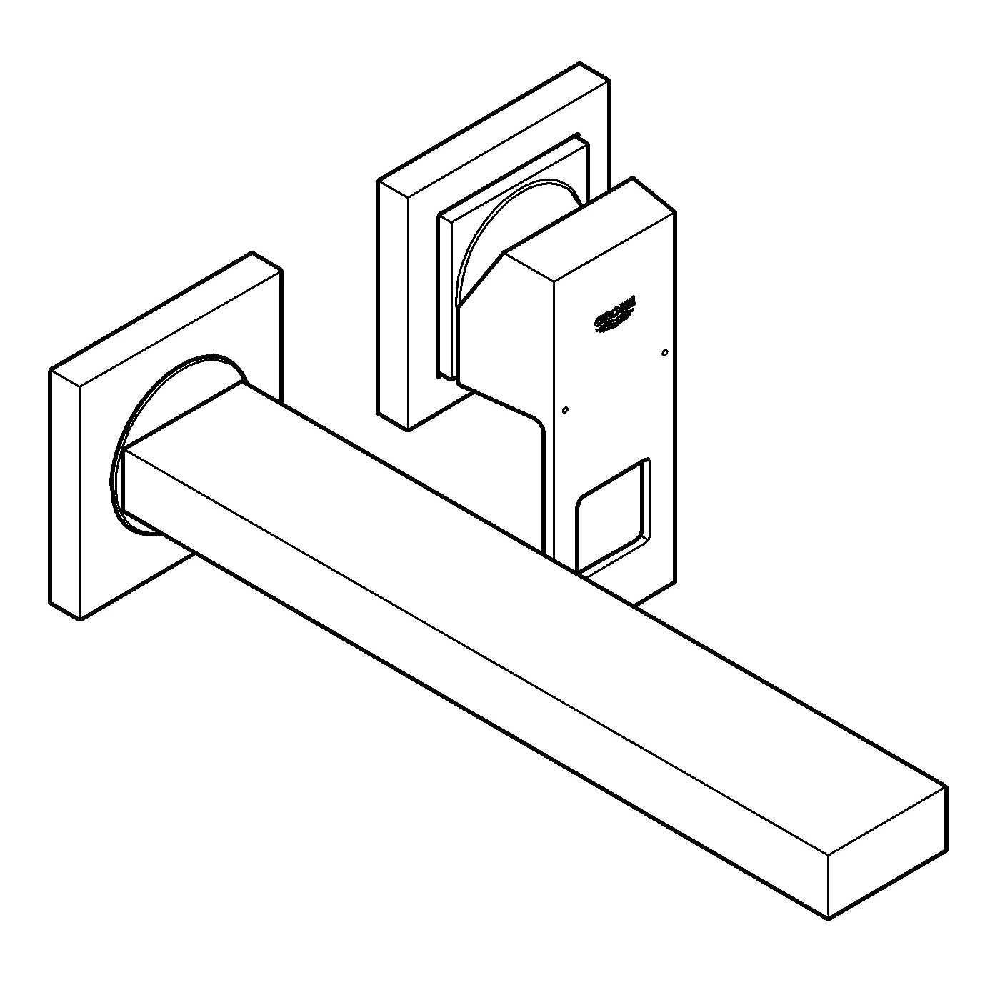 2-Loch-Waschtischbatterie Eurocube 23447, Wandmontage, Fertigmontageset für 23200, Ausladung 231 mm, chrom