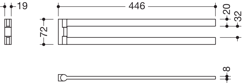 Handtuchhalter, Edelstahl, pulverbeschichtet, zweiarmig, Länge 446 mm, Höhe 72 mm, in Farbe DC (Schwarz tiefmatt)