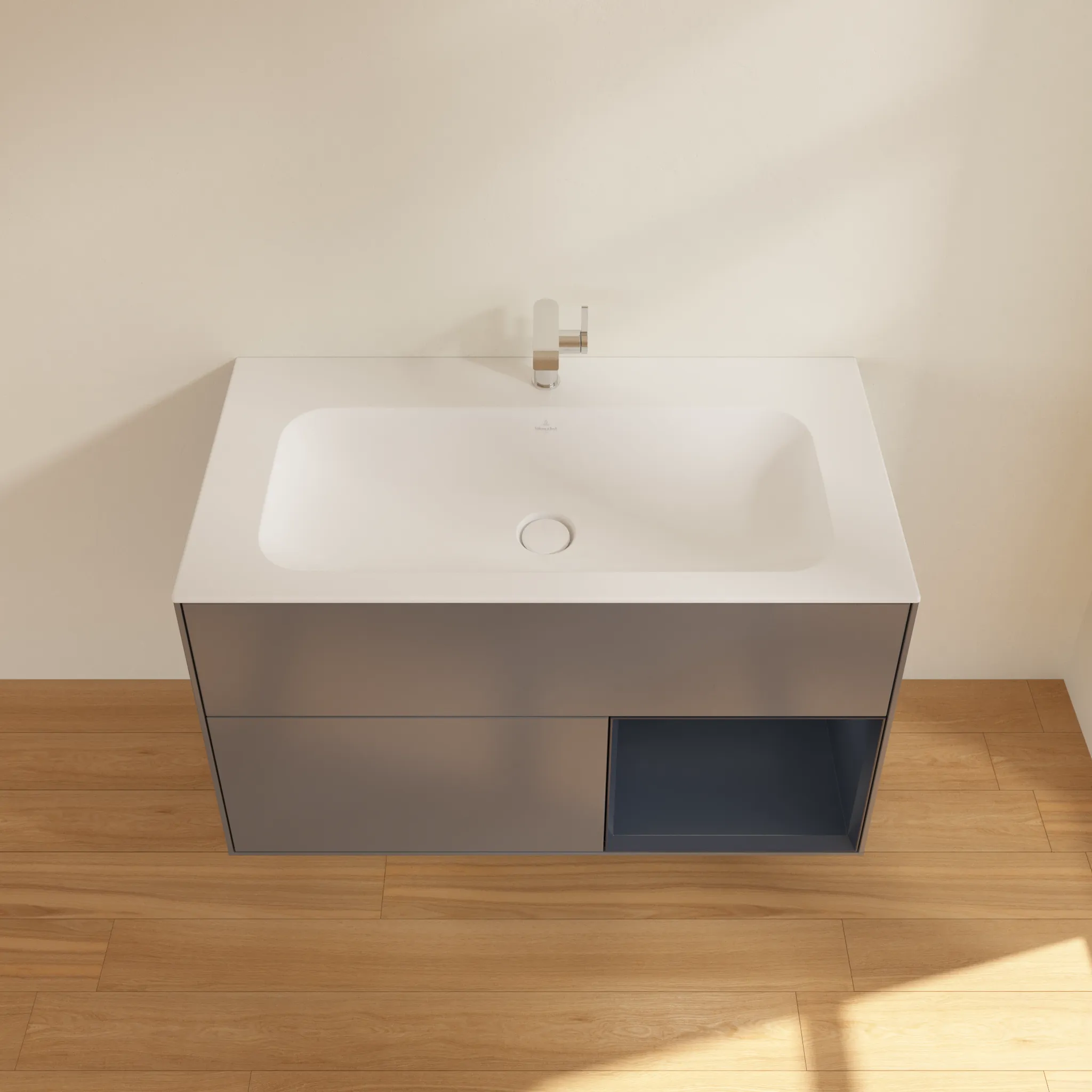 Villeroy & Boch Waschbeckenunterschrank Finion F04, Anthracite Matt Lacquer / Midnight Blue Matt Lacquer, 996x591x498 mm, mit Beleuchtung, SoftClosing und Push-to-open Funktion Villeroy & Boch Waschbeckenunterschrank Finion F04, Anthracite Matt Lacquer / Midnight Blue Matt Lacquer, 996x591x498 mm, mit Beleuchtung, SoftClosing und Push-to-open Funktion