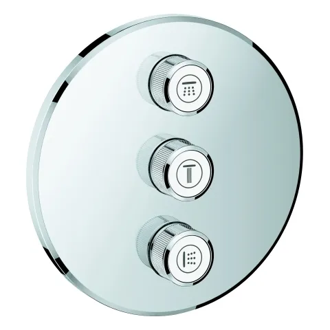 3-fach Unterputzventil Grohtherm SmartControl 29122, Fertigmontageset für Rapido SmartBox, Wandrosette rund, chrom 3-fach Unterputzventil Grohtherm SmartControl 29122, Fertigmontageset für Rapido SmartBox, Wandrosette rund, chrom