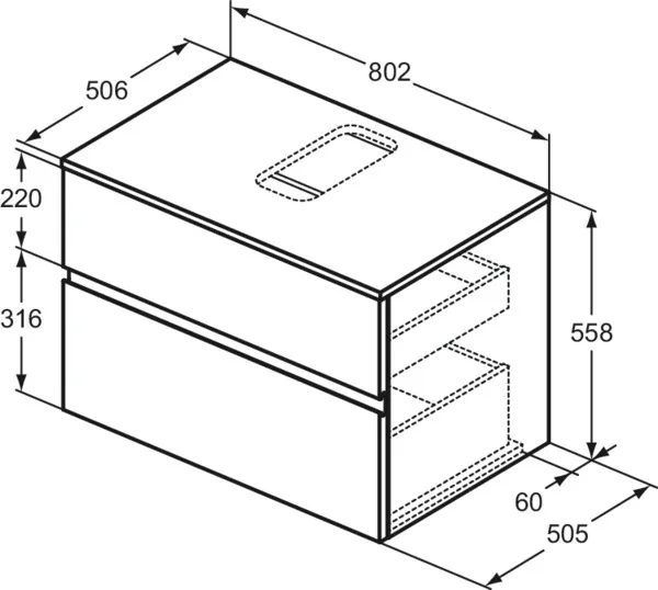 Ideal Standard Waschtischunterschrank Finesse, Modellnummer E3498UP, 802x505x558mm, 2 Auszüge, Greige matt Ideal Standard Waschtischunterschrank Finesse, Modellnummer E3498UP, 802x505x558mm, 2 Auszüge, Greige matt