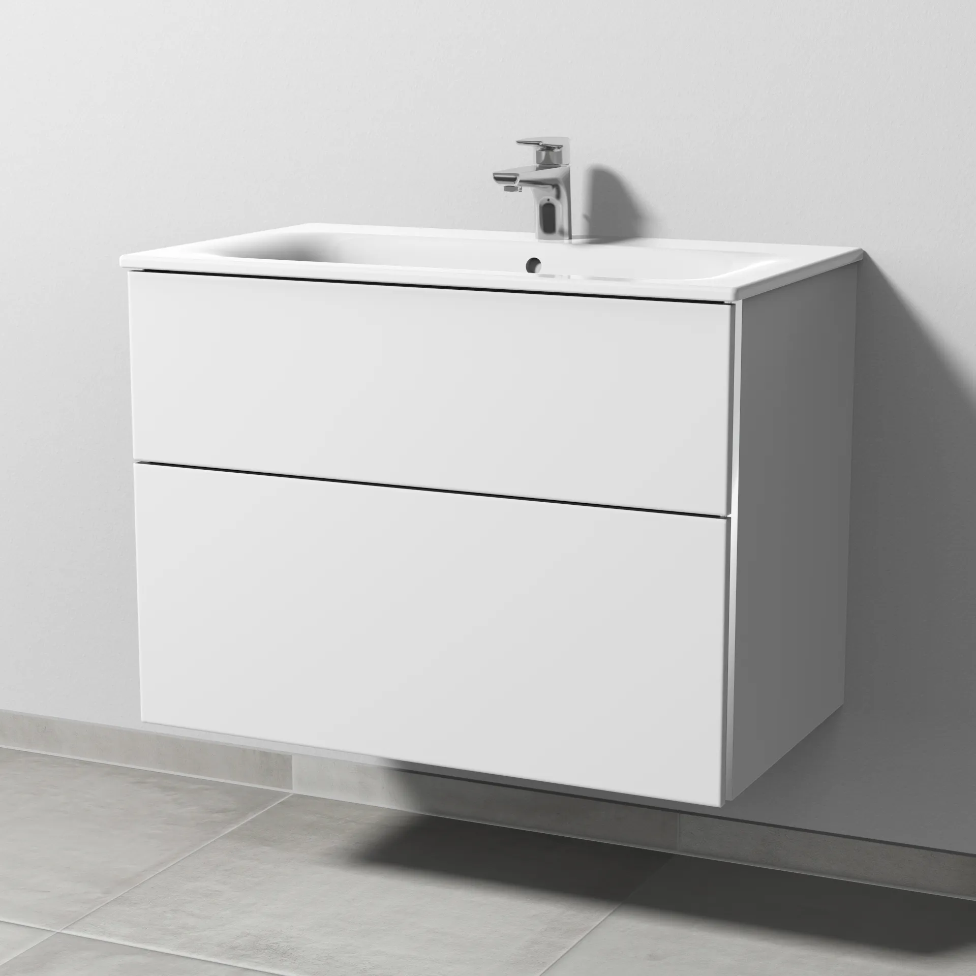 Sanipa Waschtischunterschrank „3way“ passend zu Keramik-Waschtische Renova Plan Slim von Geberit 785 × 582 × 472 mm in Weiß-Soft