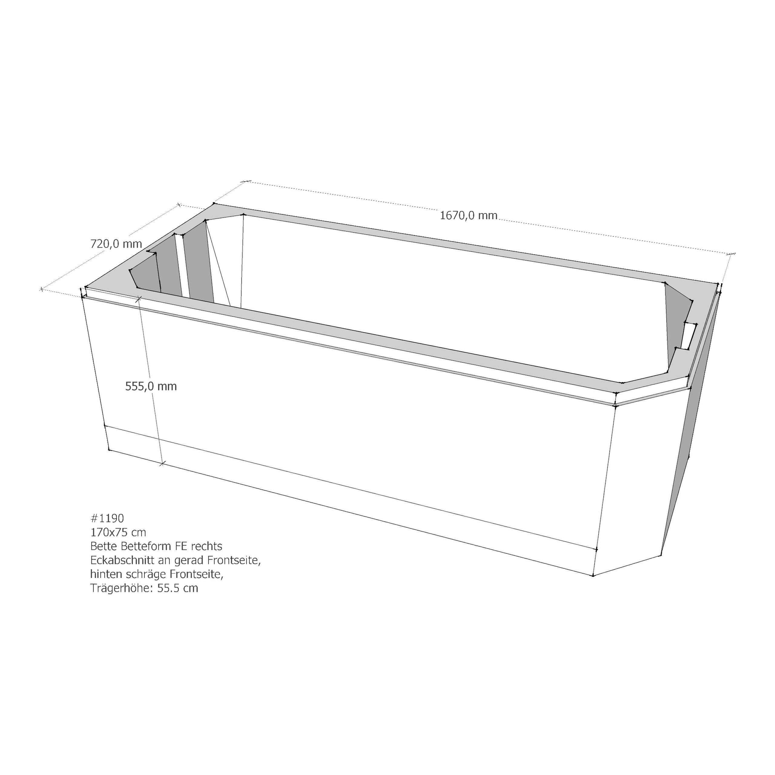 Badewannenträger für Bette Profi-Form FE rechts gerade Frontseite 170 × 75 × 42 cm Badewannenträger für Bette Profi-Form FE rechts gerade Frontseite 170 × 75 × 42 cm