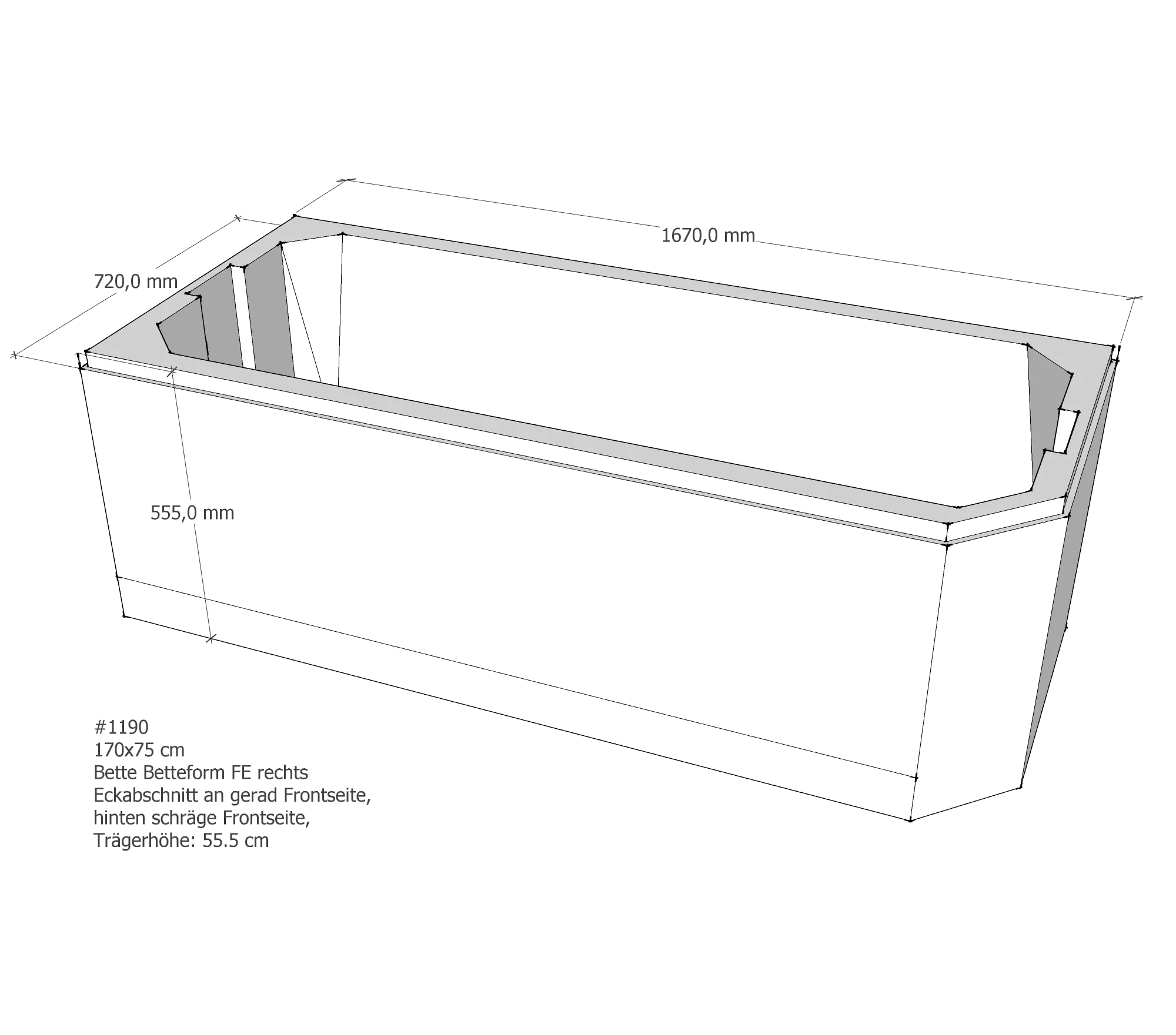 Badewannenträger für Bette Profi-Form FE rechts gerade Frontseite 170 × 75 × 42 cm Badewannenträger für Bette Profi-Form FE rechts gerade Frontseite 170 × 75 × 42 cm