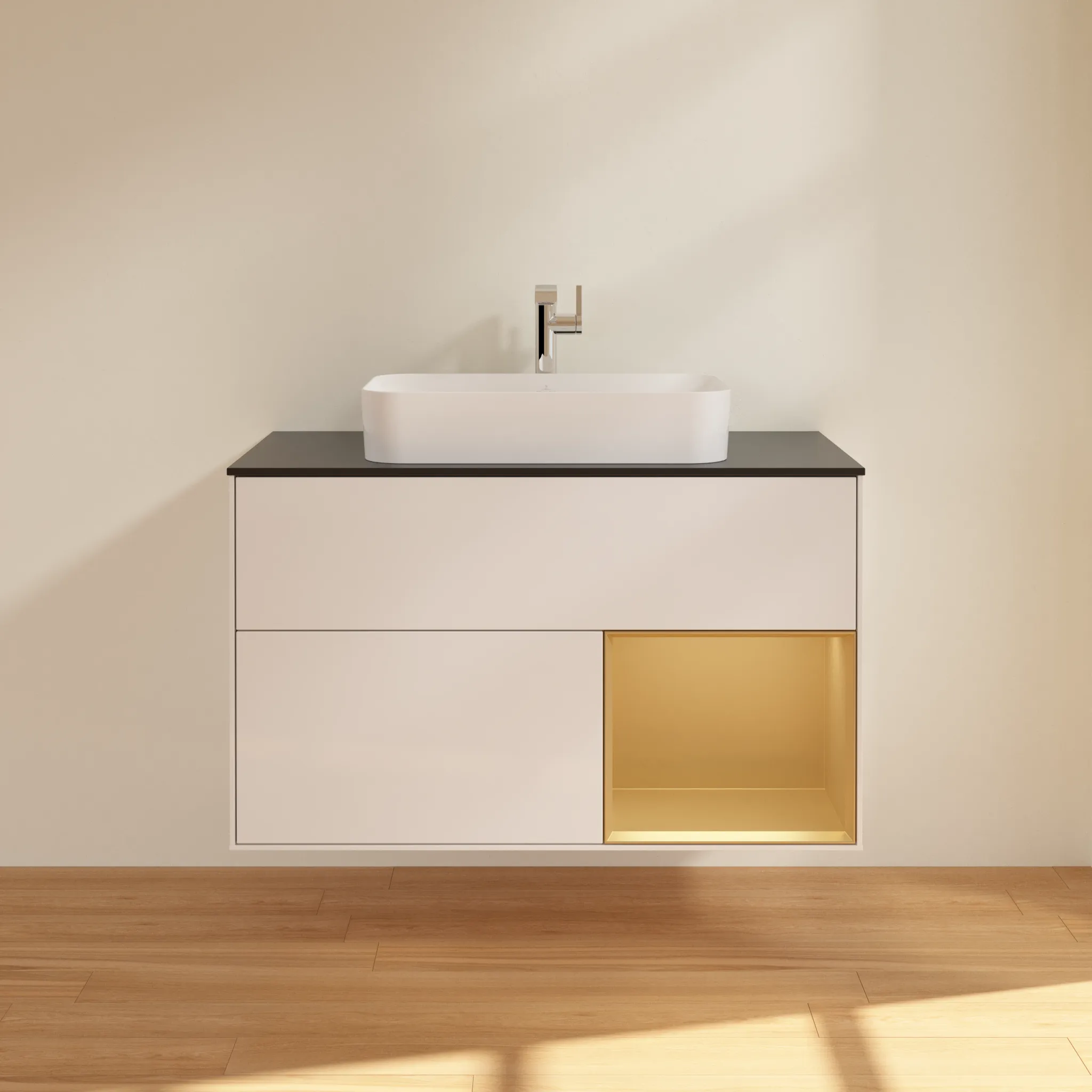 Villeroy & Boch Waschtischunterschrank „Finion“ für Schrankwaschtisch 1000 × 603 × 501 mm Glossy White Lacquer, mit Hahnlochbohrung, für Becken mittig