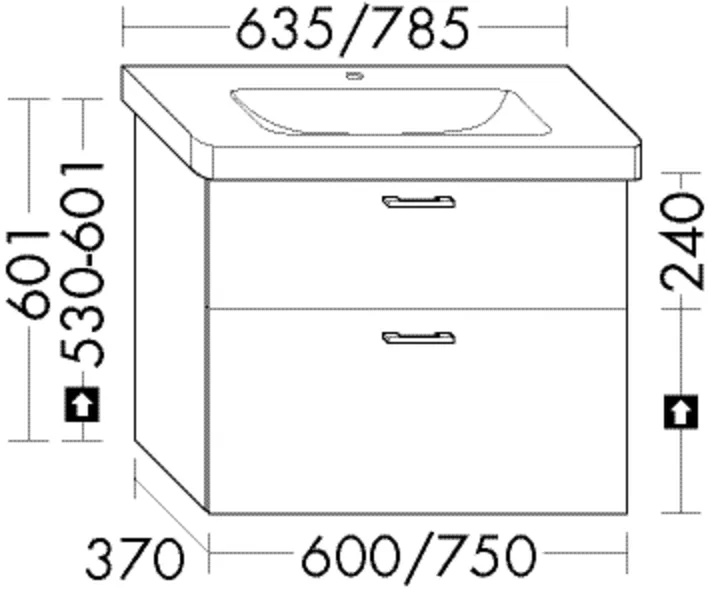 Waschtischunterschrank Sys30 von burgbad – 1 Schublade oben, 2 Auszüge unten, 370 mm tief, 600 mm breit, 480 mm hoch Waschtischunterschrank Sys30 von burgbad – 1 Schublade oben, 2 Auszüge unten, 370 mm tief, 600 mm breit, 480 mm hoch