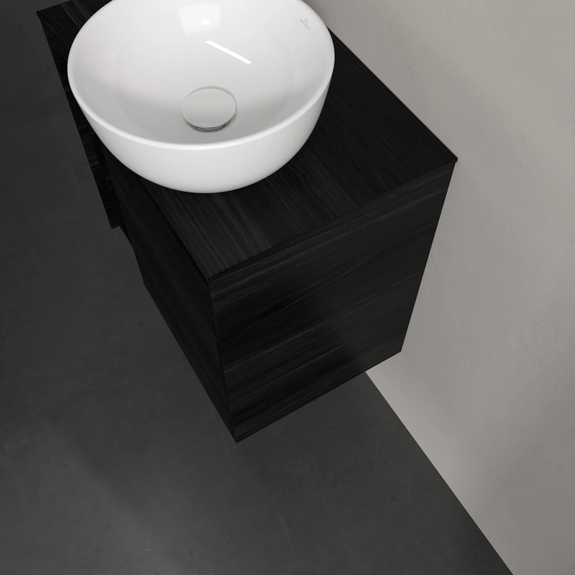 Villeroy & Boch Waschtischunterschrank „Collaro“ 600 × 548 × 380 mm Black Oak, für Becken rechts, Anschlag rechts, mit Beleuchtung Villeroy & Boch Waschtischunterschrank „Collaro“ 600 × 548 × 380 mm Black Oak, für Becken rechts, Anschlag rechts, mit Beleuchtung
