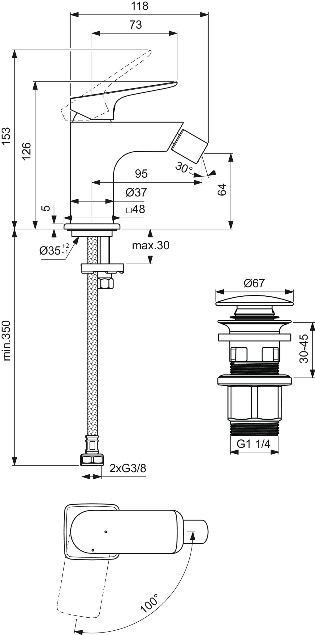 Bidetarmatur Ceralife C Ausladung 95mm mit Push-Open Ventil BlueStart Chrom Bidetarmatur Ceralife C Ausladung 95mm mit Push-Open Ventil BlueStart Chrom