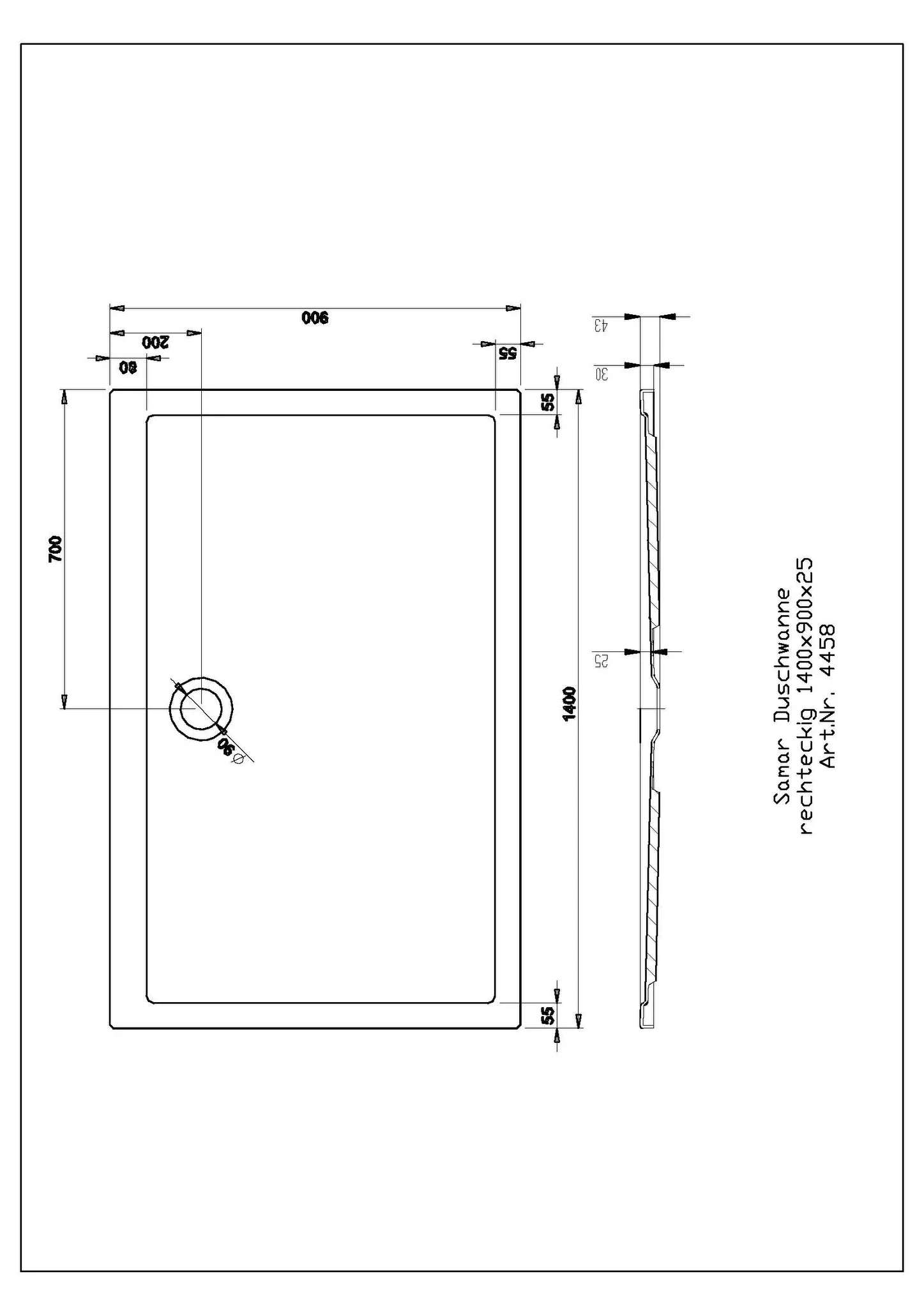 Hoesch rechteck Duschwanne „Samar“ 1400 × 900 mm