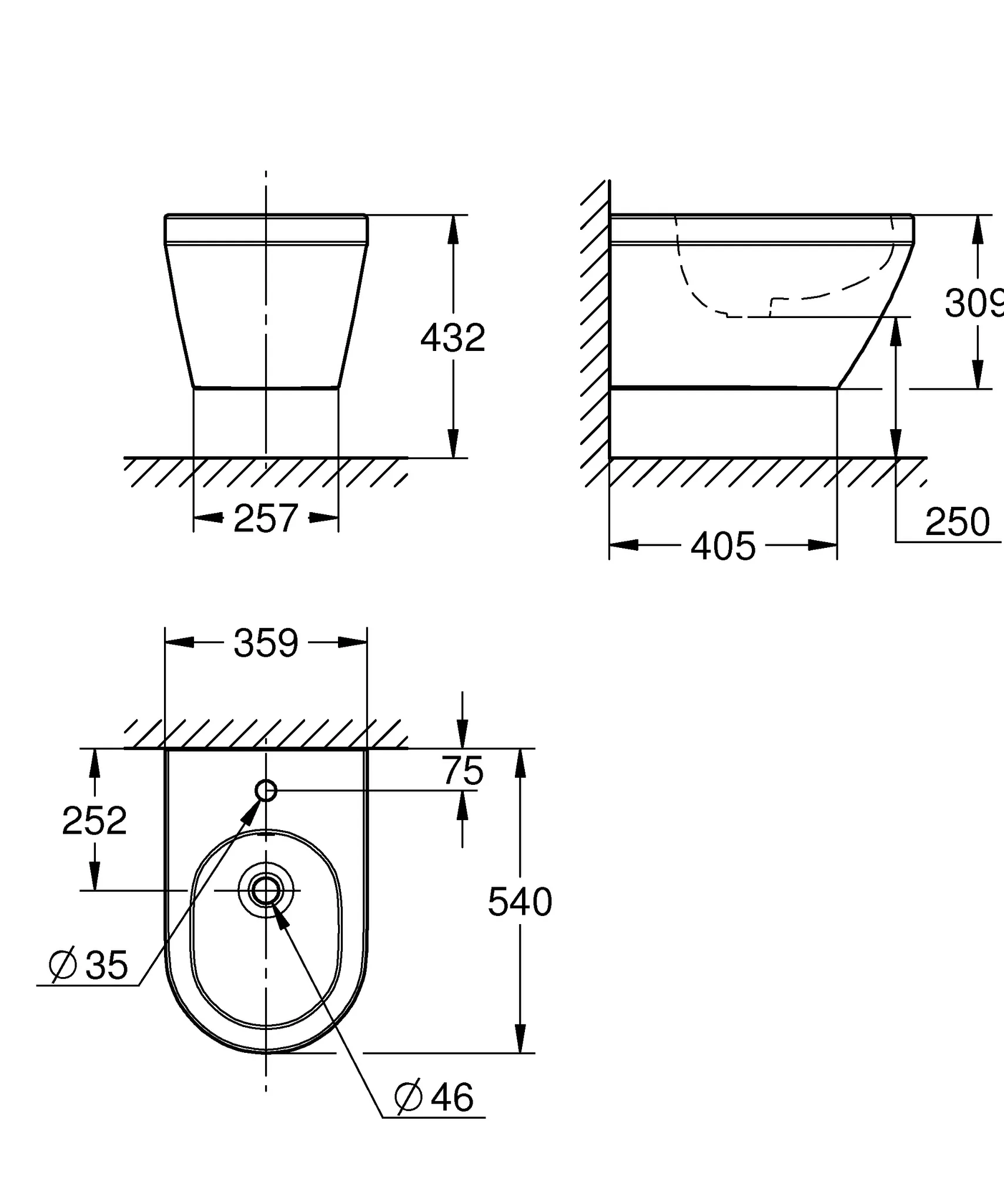 Grohe Bidet „Euro Keramik“, Befestigung verdeckt