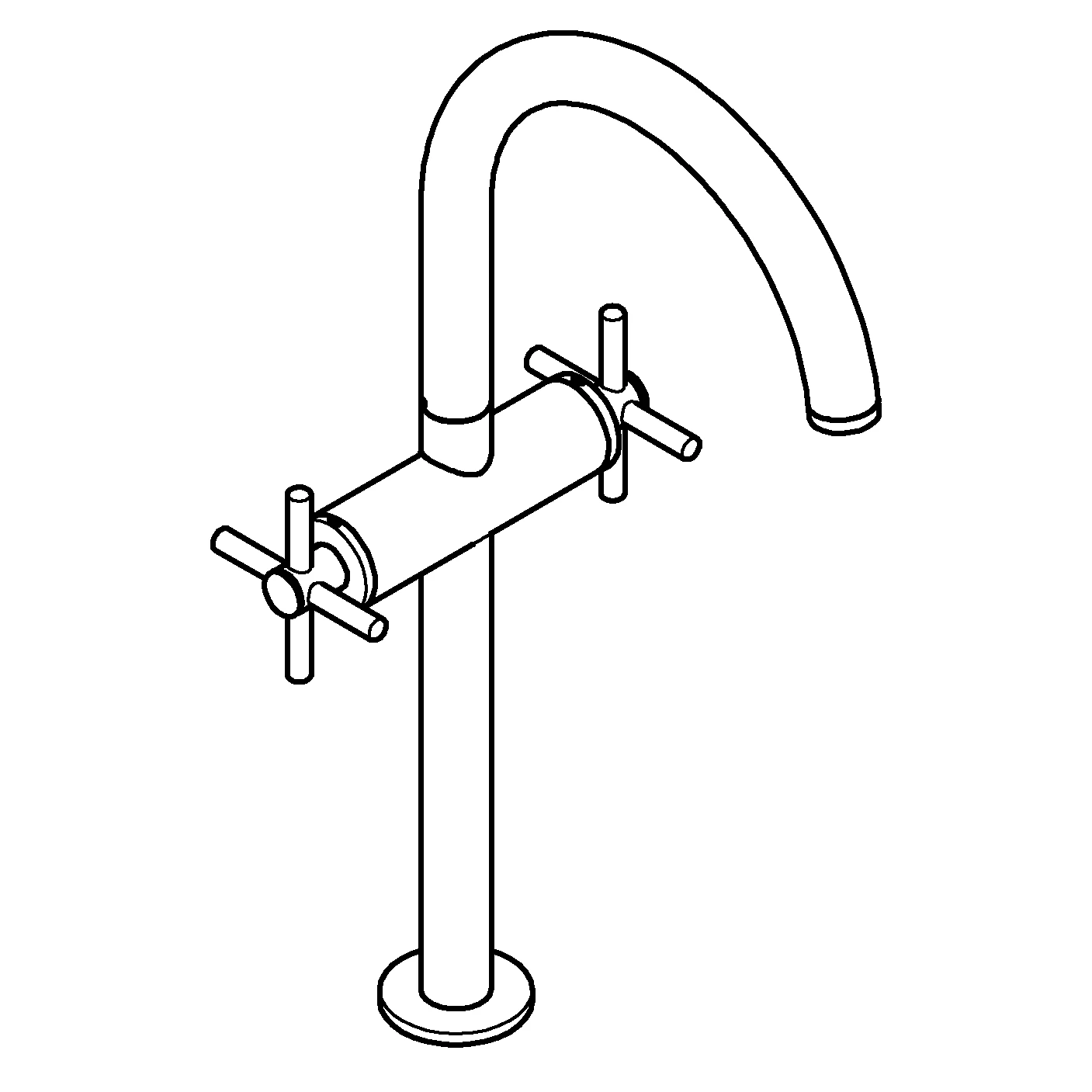 Waschtisch-Einlochbatterie Atrio 21149, XL-Size, für freistehende Waschschüsseln, Push-open Ablaufgarnitur 1 1/4'', mit Kreuzgriffen, chrom