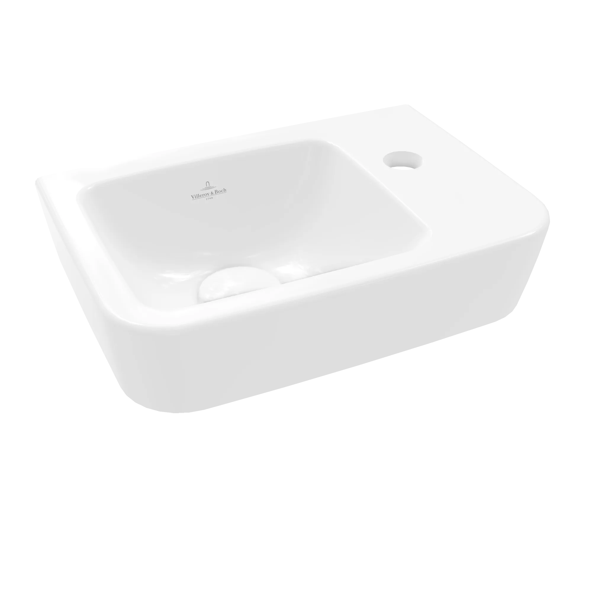 Villeroy & Boch Handwaschbecken „O.novo“ Compact 360 × 250 × 145 mm, Hahnlochposition rechts, für Becken links, mit Hahnlochbohrung in Weiß Alpin Villeroy & Boch Handwaschbecken „O.novo“ Compact 360 × 250 × 145 mm, Hahnlochposition rechts, für Becken links, mit Hahnlochbohrung in Weiß Alpin
