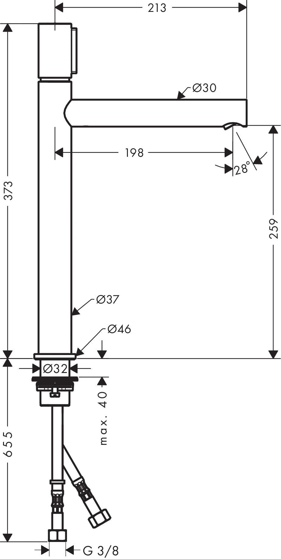 Waschtischmischer 260 Axor Uno Select ohne Ablaufgarnitur chrom