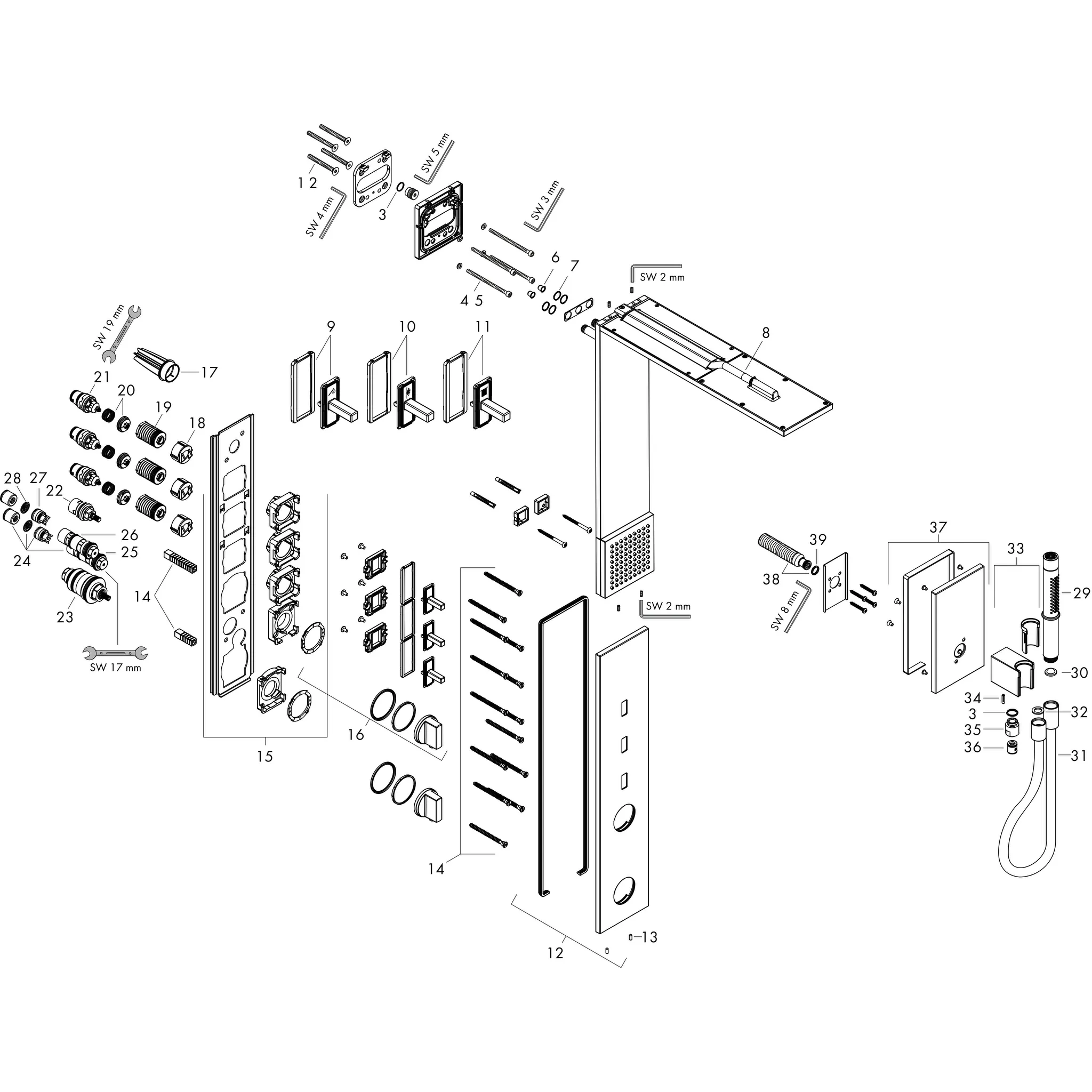 AXOR ShowerComposition Duschpaneel mit Thermostat, Kopfbrause 110/220 1jet und Schulterbrause Chrom