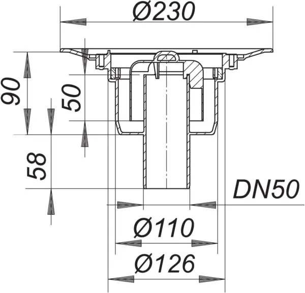 Ablaufgehäuse 40 PE, DN 50/OD 50 Ablaufgehäuse 40 PE, DN 50/OD 50