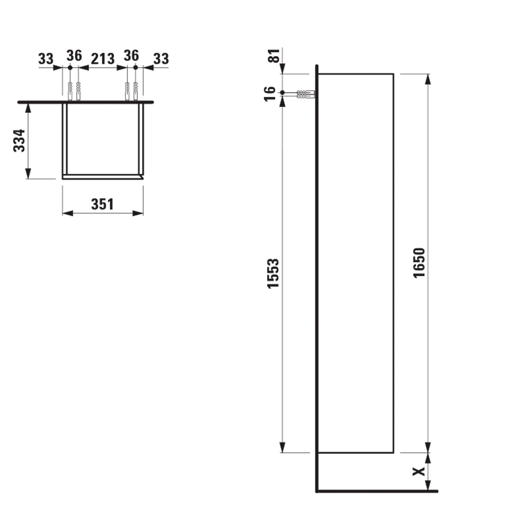 Laufen Hochschrank „ILBAGNOALESSI“ 350 × 1650 × 334 mm