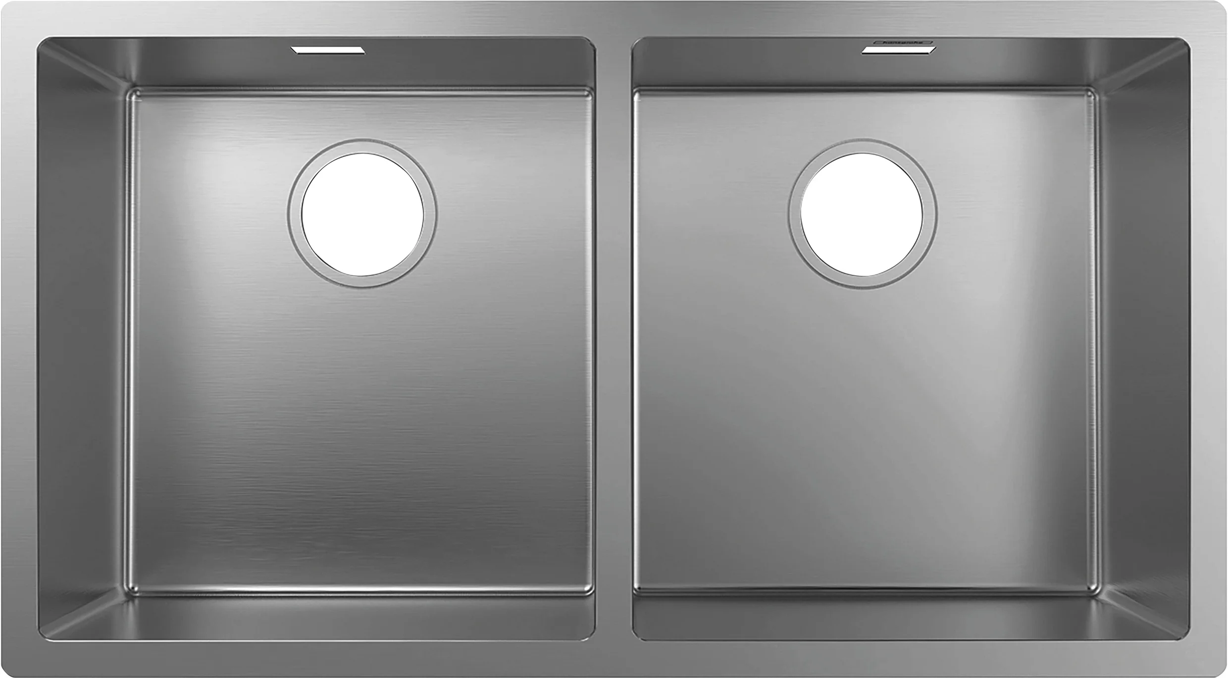 Hansgrohe S71 Unterbauspüle 370x370 mm, Edelstahl, 2 Hauptbecken, flach aufliegend oder flächenbündig