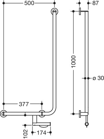 Winkelgriff, d:30, PRH, A1:1000, W1:500, li, plvb weiß tiefmatt Winkelgriff, d:30, PRH, A1:1000, W1:500, li, plvb weiß tiefmatt