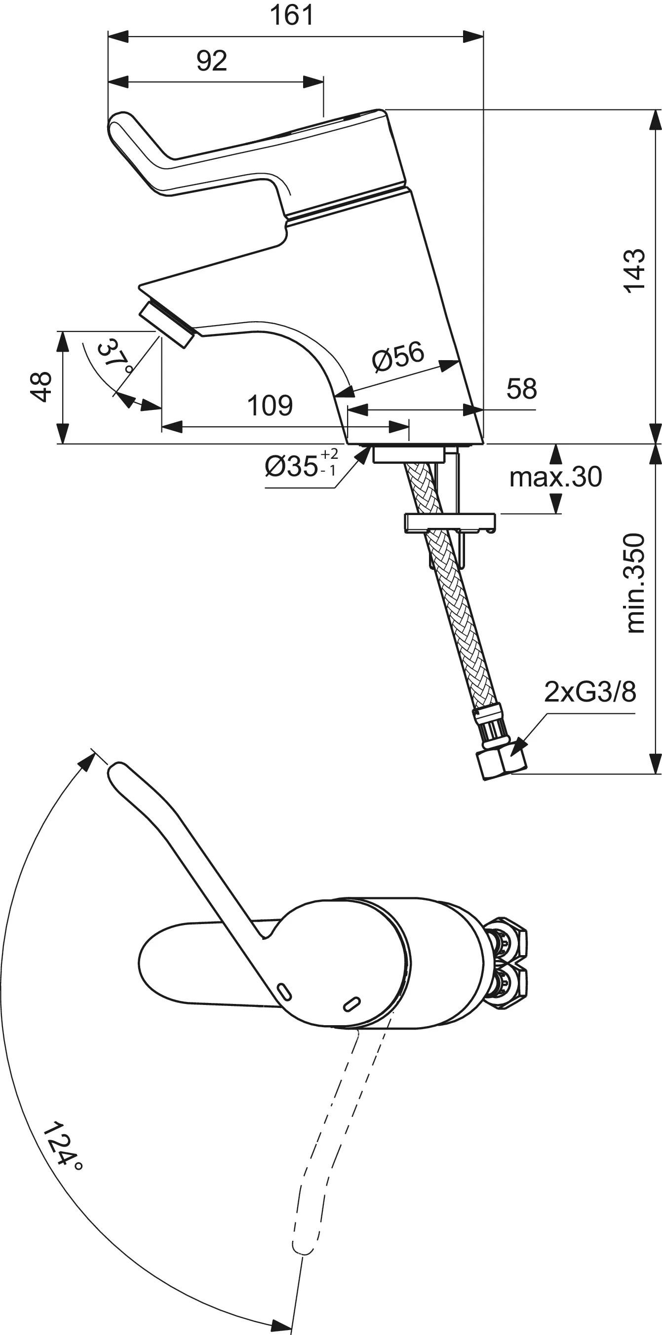 Einhand-Waschtischarmatur „Ceraplus“ Ausladung 109 mm