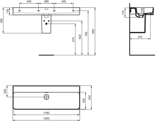 Waschbecken „StradaII“ 120 × 43 × 17 cm Waschbecken „StradaII“ 120 × 43 × 17 cm