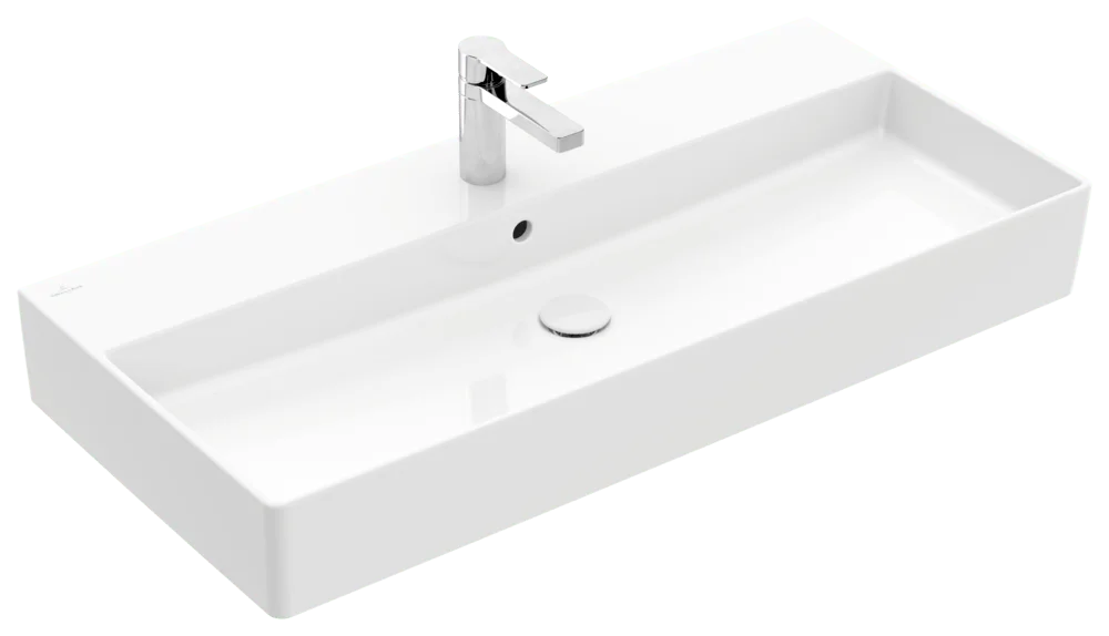 Villeroy & Boch Memento 2.0 Wandwaschbecken, 1000x470x135 mm, glänzend weiß Alpin, TitanCeram, mit Überlauf, für 3-Loch-Armatur