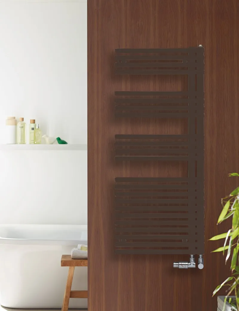 Zehnder Design-HK Forma Asym, links LFAL-150-050 – Badheizkörper in RAL 9016 (Brown Quar.)