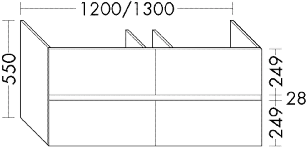 Burgbad Waschtischunterschrank rc40Solitaire, 1.200 x 460 mm, Höhe 550 mm, 2 Schubladen, 2 Auszüge, mittiger Installationsraum