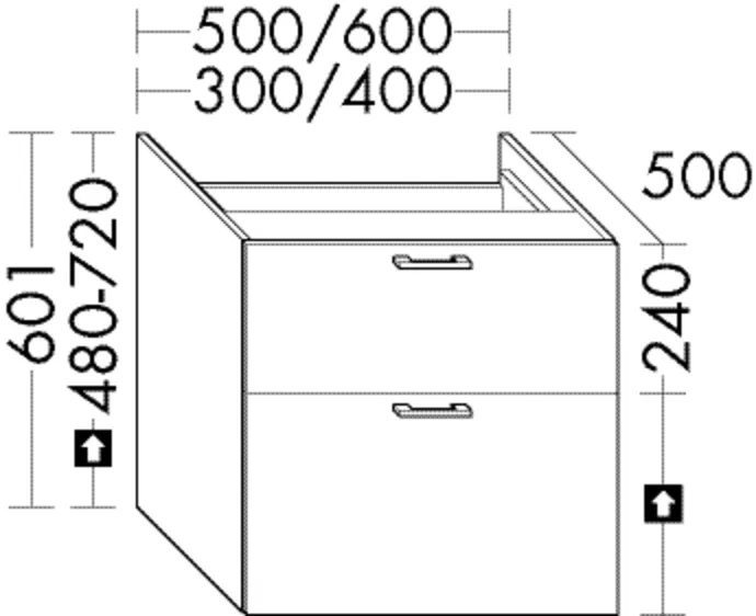 Burgbad Unterschrank Sys30, 500x300x601 mm, 1 Schublade, 1 Auszug, PG1