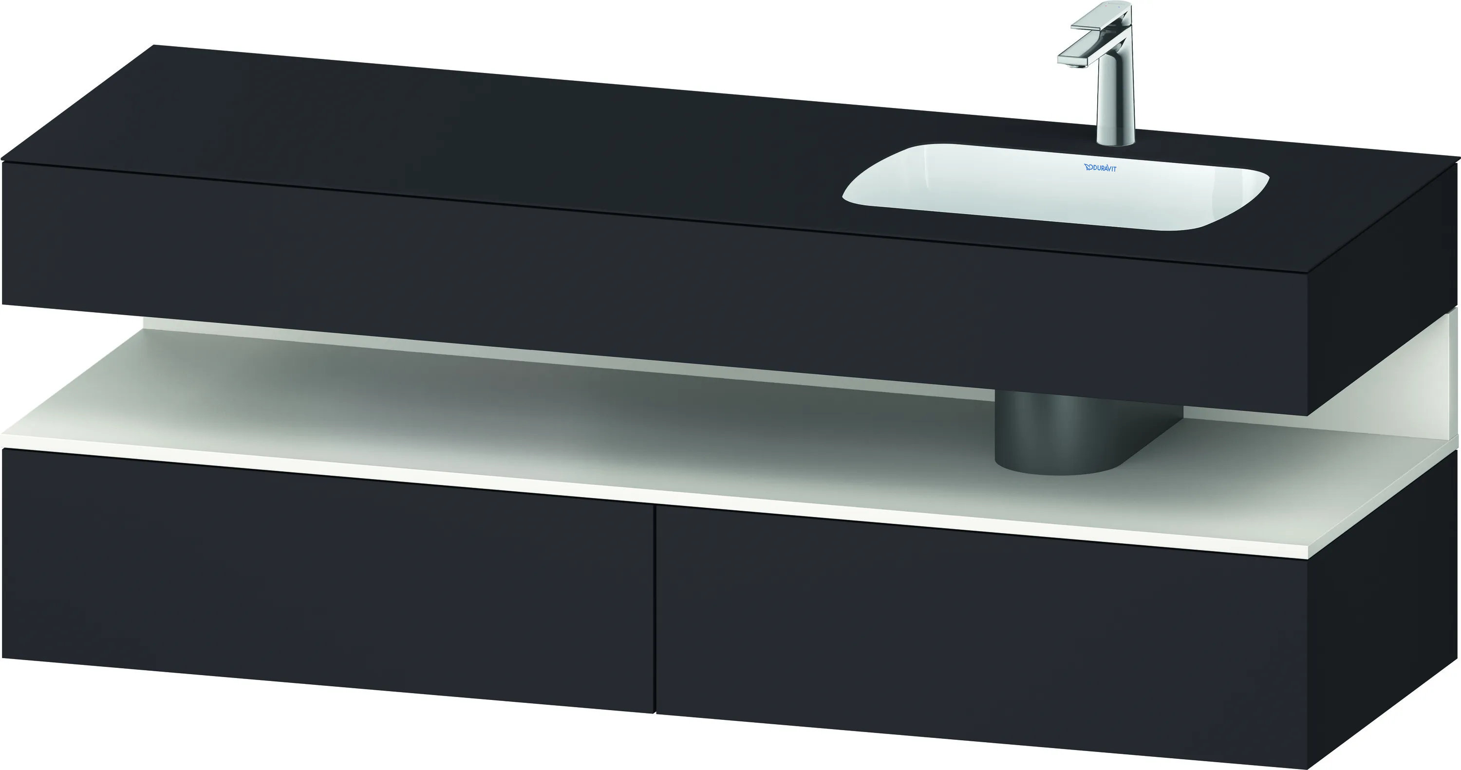 Einbauwaschtisch mit Konsolenwaschtischunterbau „Qatego“ 160 × 55 × 60 cm, ohne Beleuchtung