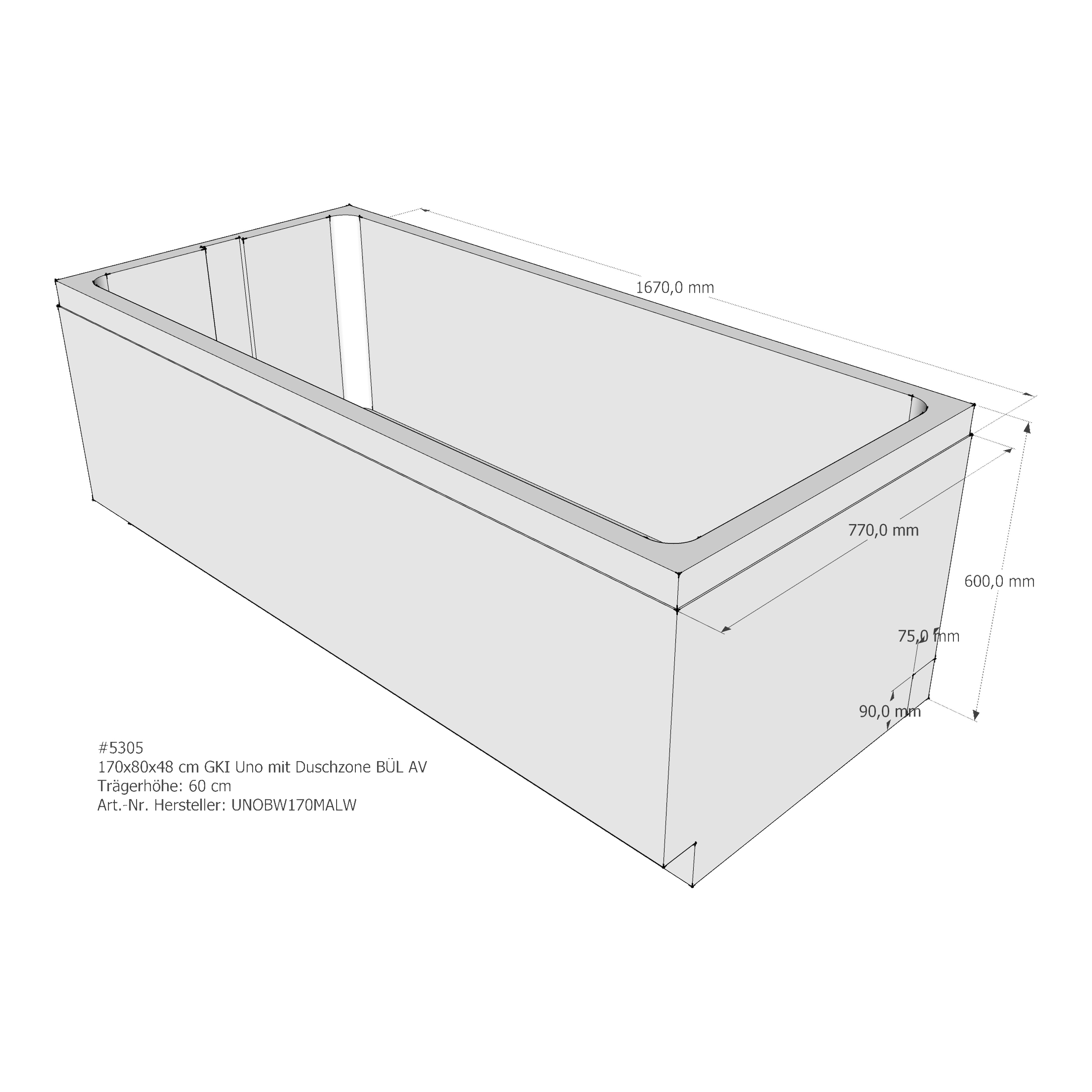 Duschwannenträger für GKI Uno mit Duschzone links 170 × 80 × 48 cm Duschwannenträger für GKI Uno mit Duschzone links 170 × 80 × 48 cm