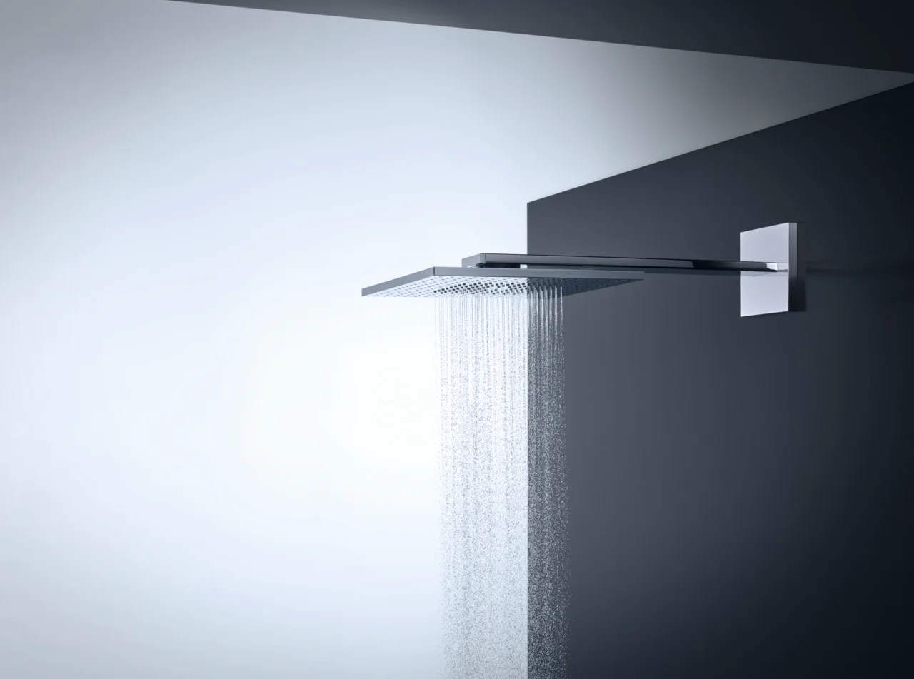 Hansgrohe AXOR ShowerSolutions Kopfbrause 300/300 2jet mit Brausearm, Chrom, 450 mm Arm, PowderRain & Intense Strahlart