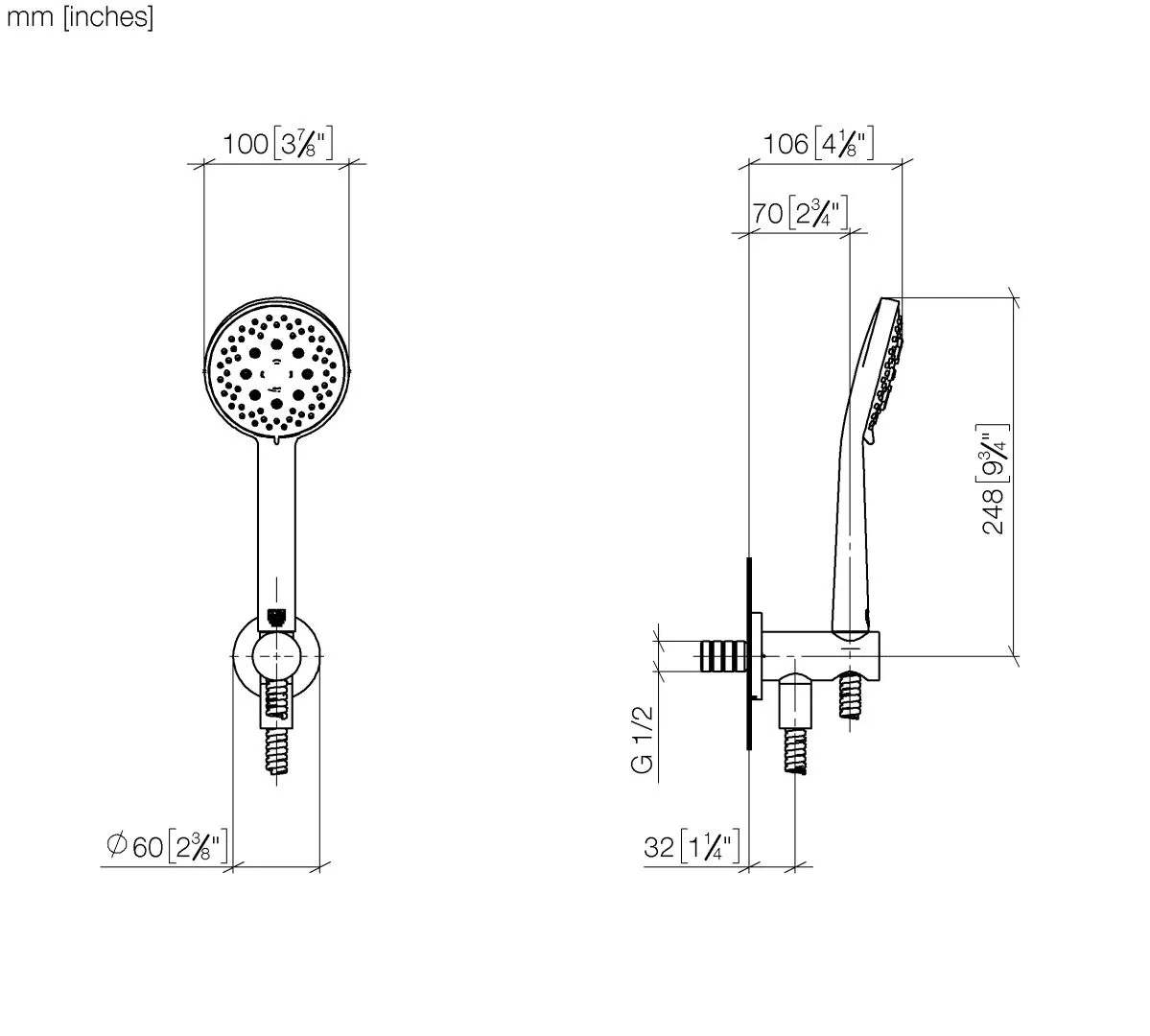 Dornbracht Schlauchbrausegarnitur SERIENSPEZIFISCH Gold gebürstet PVD mit FlowReduce, Durchfluss max. 6,8 l/min, 3-fach/5-fach verstellbar, Antikalk-System, Brauseschlauch 1250 mm, Anschluss 1/2"
