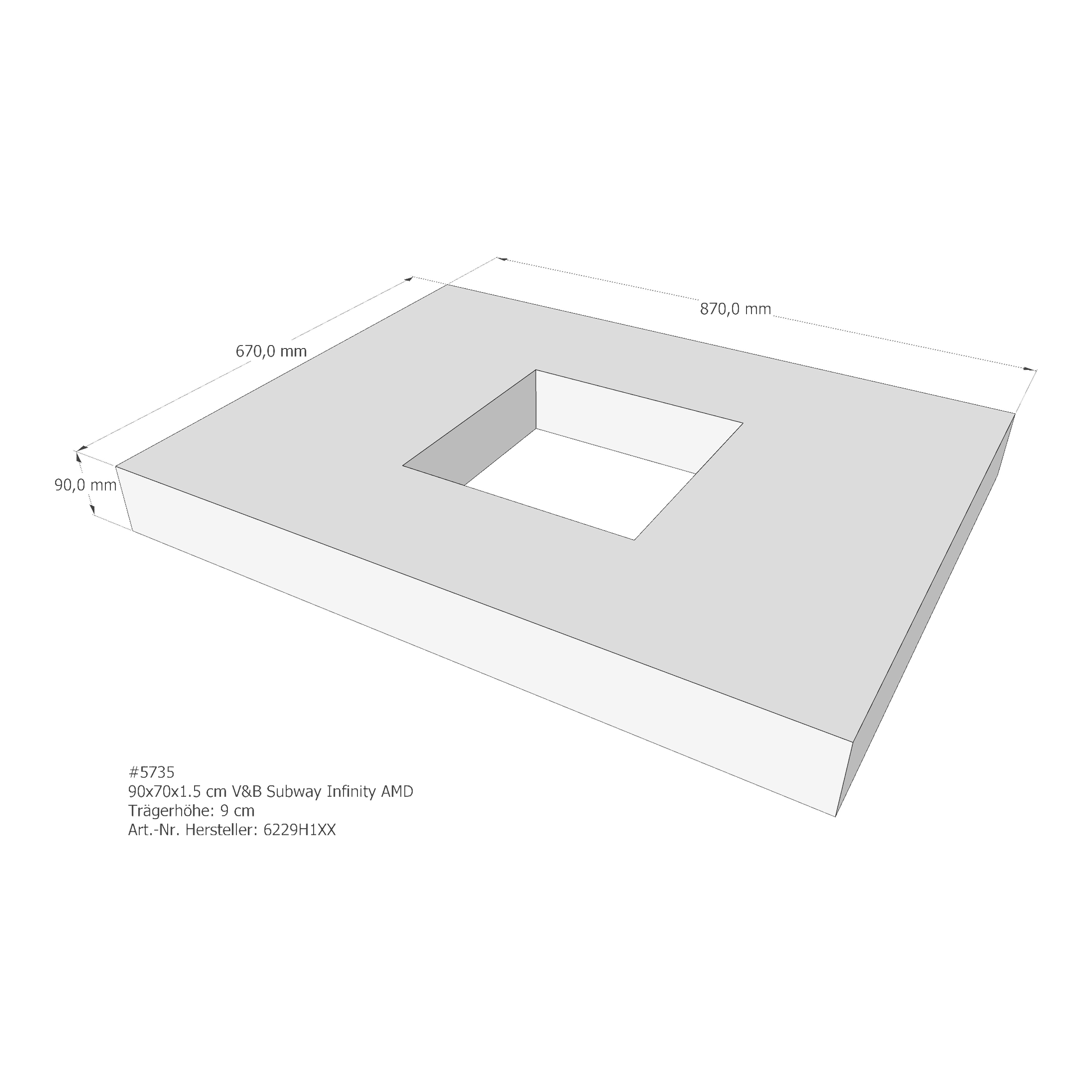Duschwannenträger für Villeroy & Boch Subway Infinity 90 × 70 × 1,5 cm