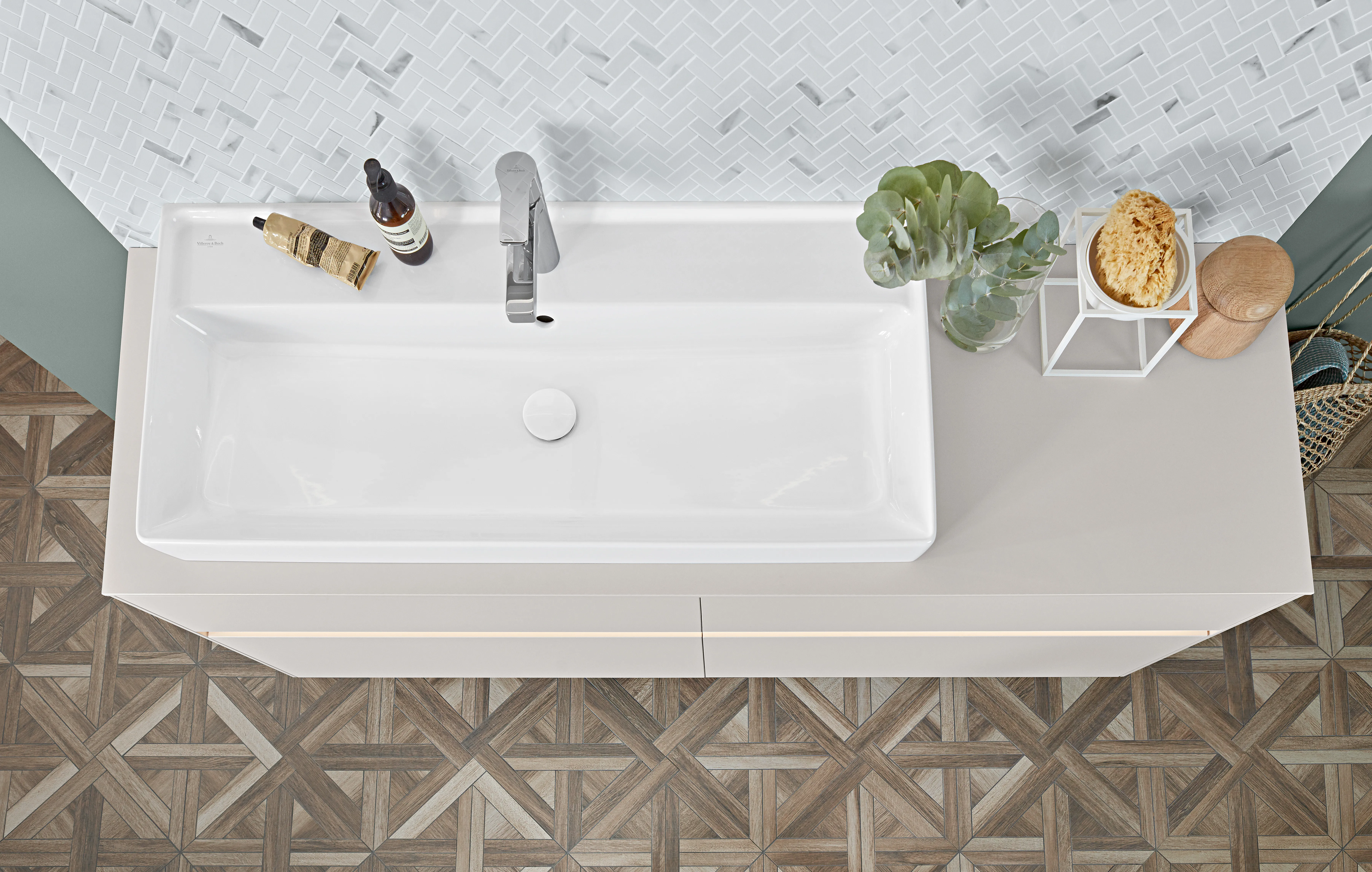Villeroy & Boch Schrankwaschtisch aus TitanCeram geschliffen „Collaro“ 1000 × 470 × 160 mm, mit Hahnlochbohrung, Hahnlochposition mittig in Weiß Alpin Villeroy & Boch Schrankwaschtisch aus TitanCeram geschliffen „Collaro“ 1000 × 470 × 160 mm, mit Hahnlochbohrung, Hahnlochposition mittig in Weiß Alpin