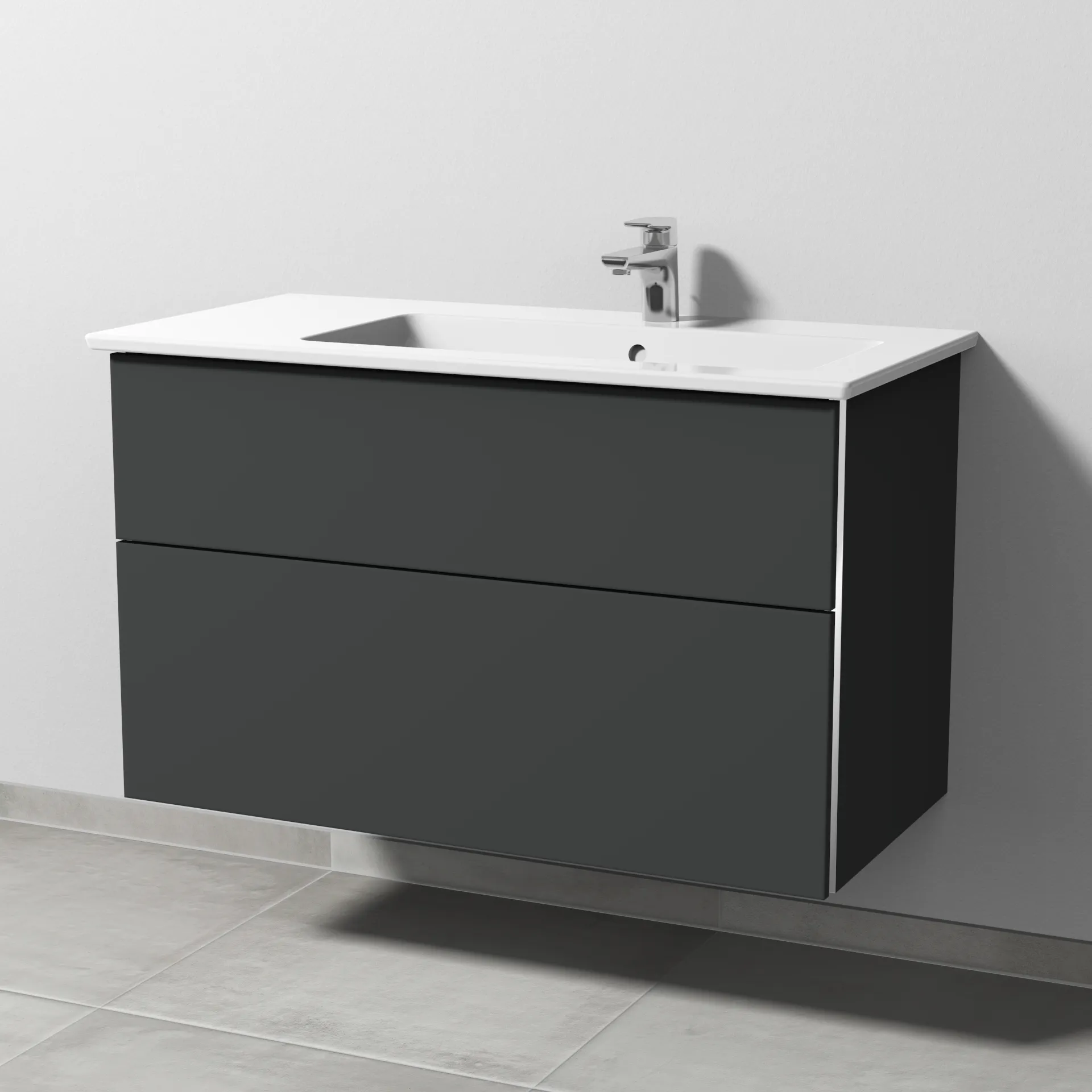 Sanipa Keramik-Waschtisch-Waschtischunterschrank mit Waschtischunterschrank „3way“ 955 × 591 × 477 mm in Graphit (matt), mit Hahnlochbohrung, Becken
