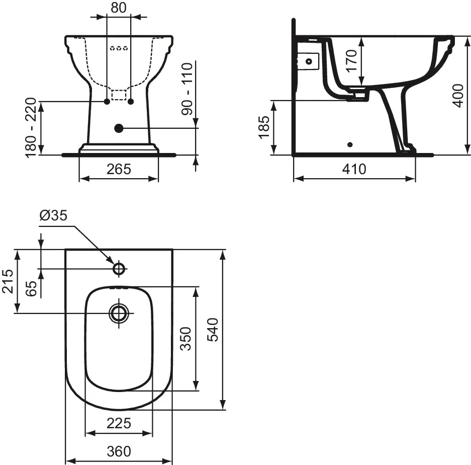 Ideal Standard Bidet „Calla“, Befestigung sichtbar 36 × 54 × 40 cm