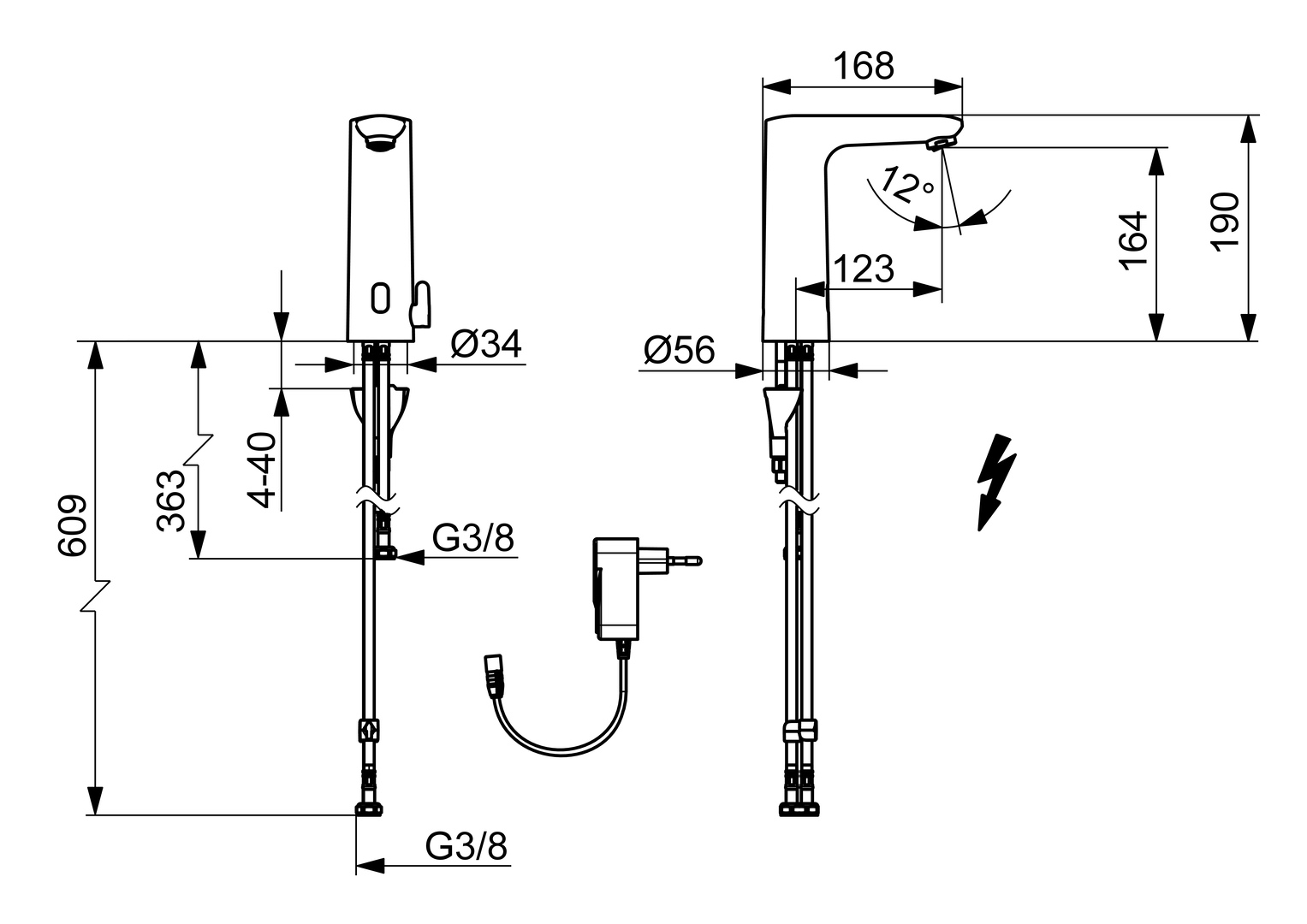 Hansa Waschtischarmatur, elektronisch Niederdruck „Electra“ Ausladung 124 mm in Chrom Hansa Waschtischarmatur, elektronisch Niederdruck „Electra“ Ausladung 124 mm in Chrom